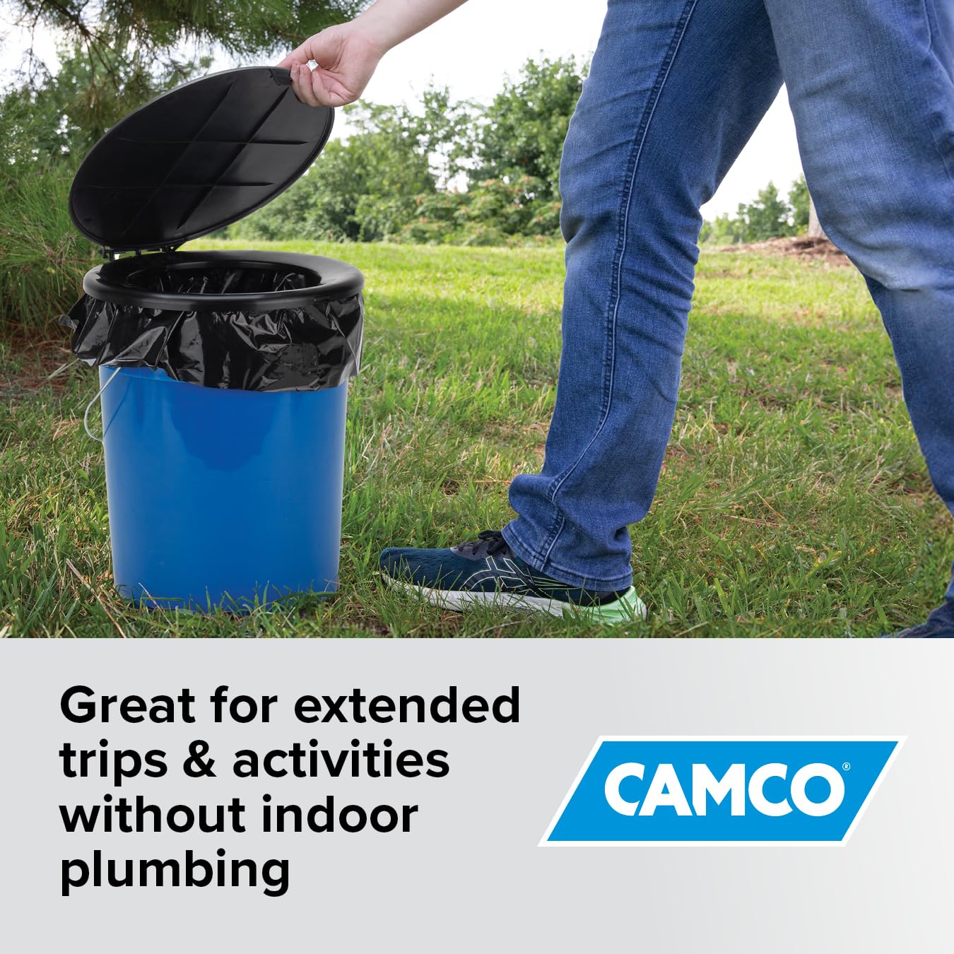 Portable Toilet Camco Bucket with Seat & Lid – 5-Gallon Camping Toilet with Bag Liners & Carry Handle – Lightweight, Easy to Clean, Durable – Ideal for Outdoor, RV, Hunting & Emergency Use (41549)