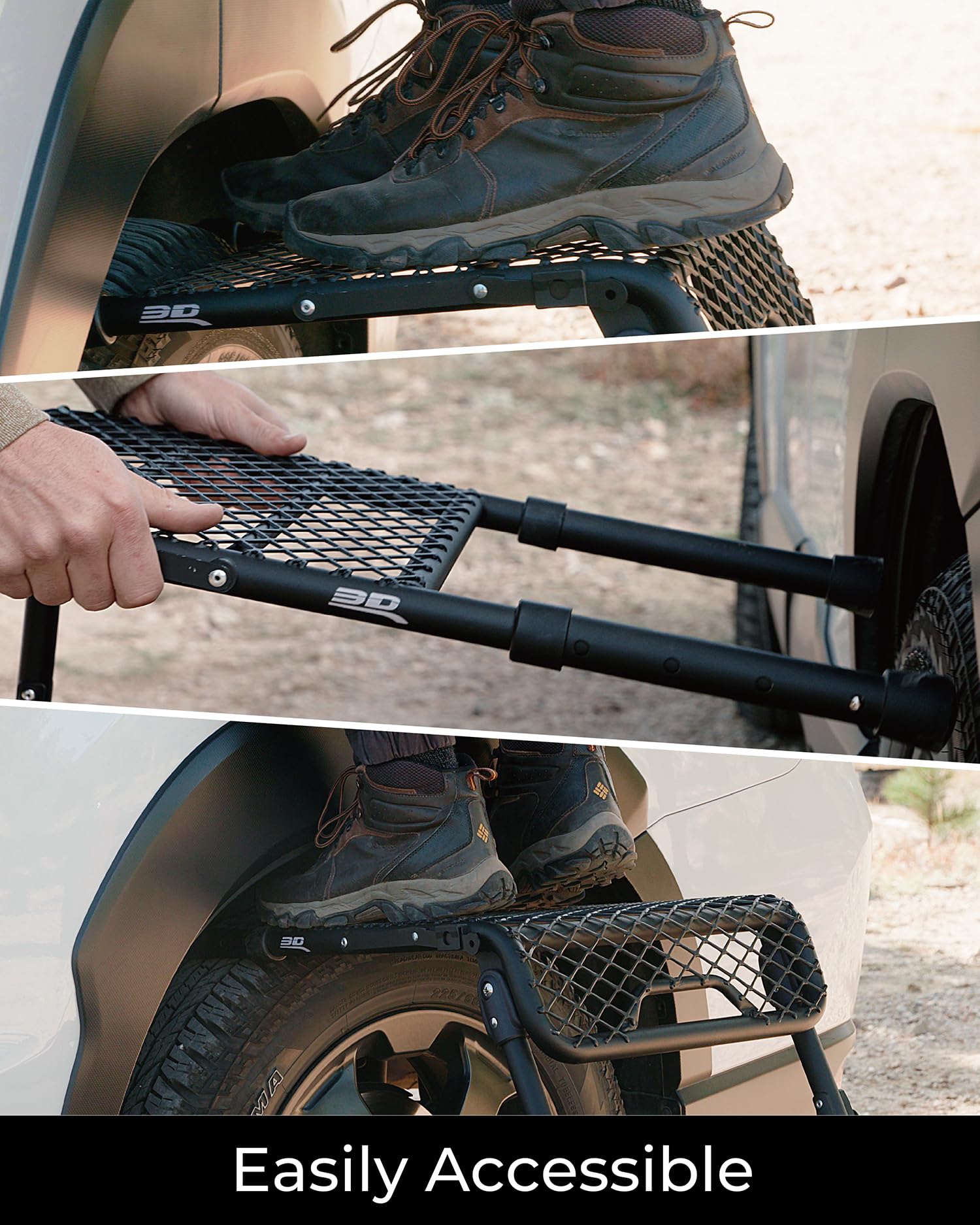 3D MAXpider Tire Step Modular - 3 Modes (Tire Ladder/A-Ladder/Folding), Portable & Adjustable Height for Up to 30" Tires - Carbon Steel, Sand