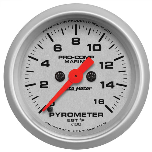 Gauge, AutoMeter 200842-33, Pyrometer, 2 1/16", 0-1,600ºf, Marine Silver