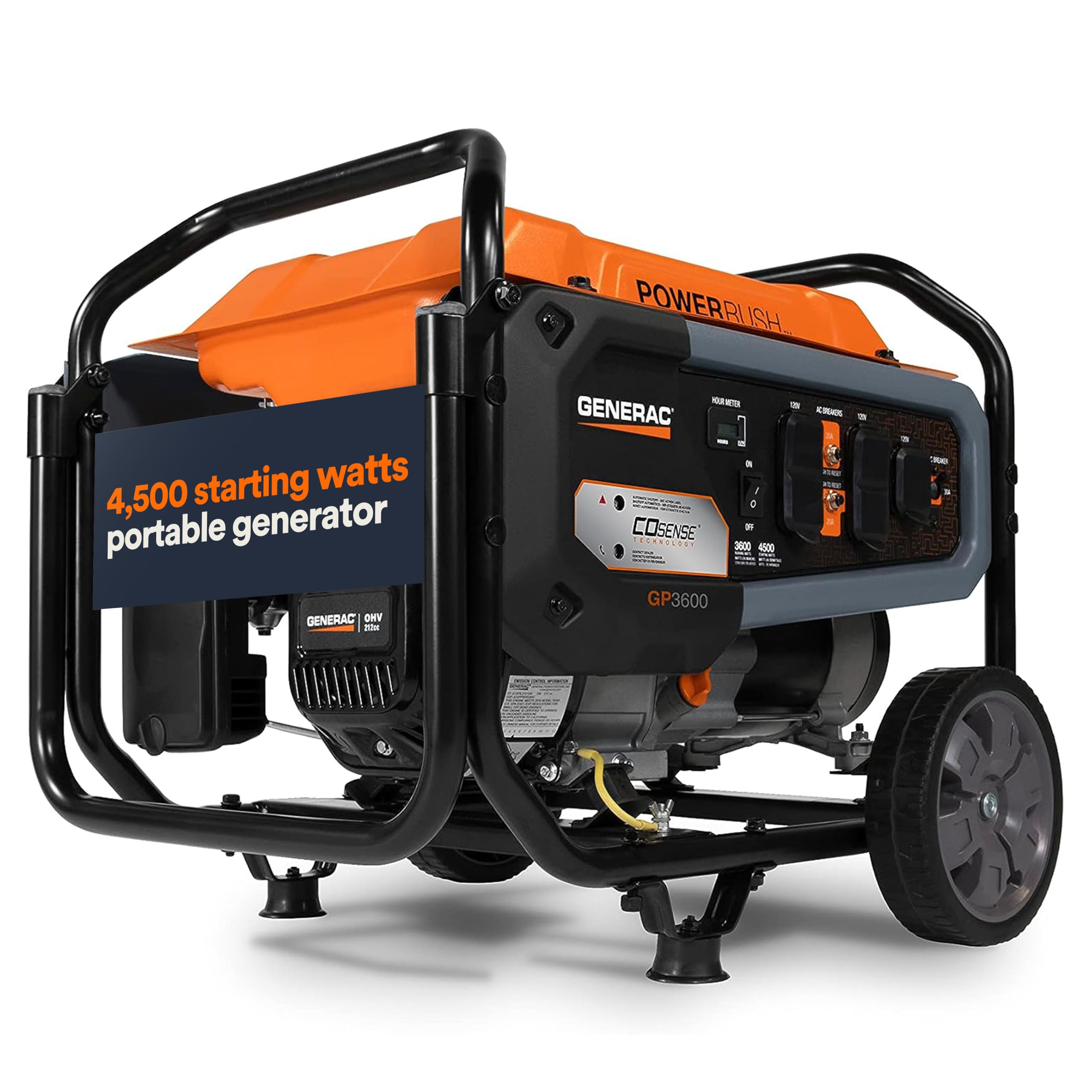 Generac Portable Gas Generator - 4,500 Starting Watt Home Backup or RV Ready - Heavy Duty Frame - Quiet, Long Runtime, Emergency Power- 49-State Compliant