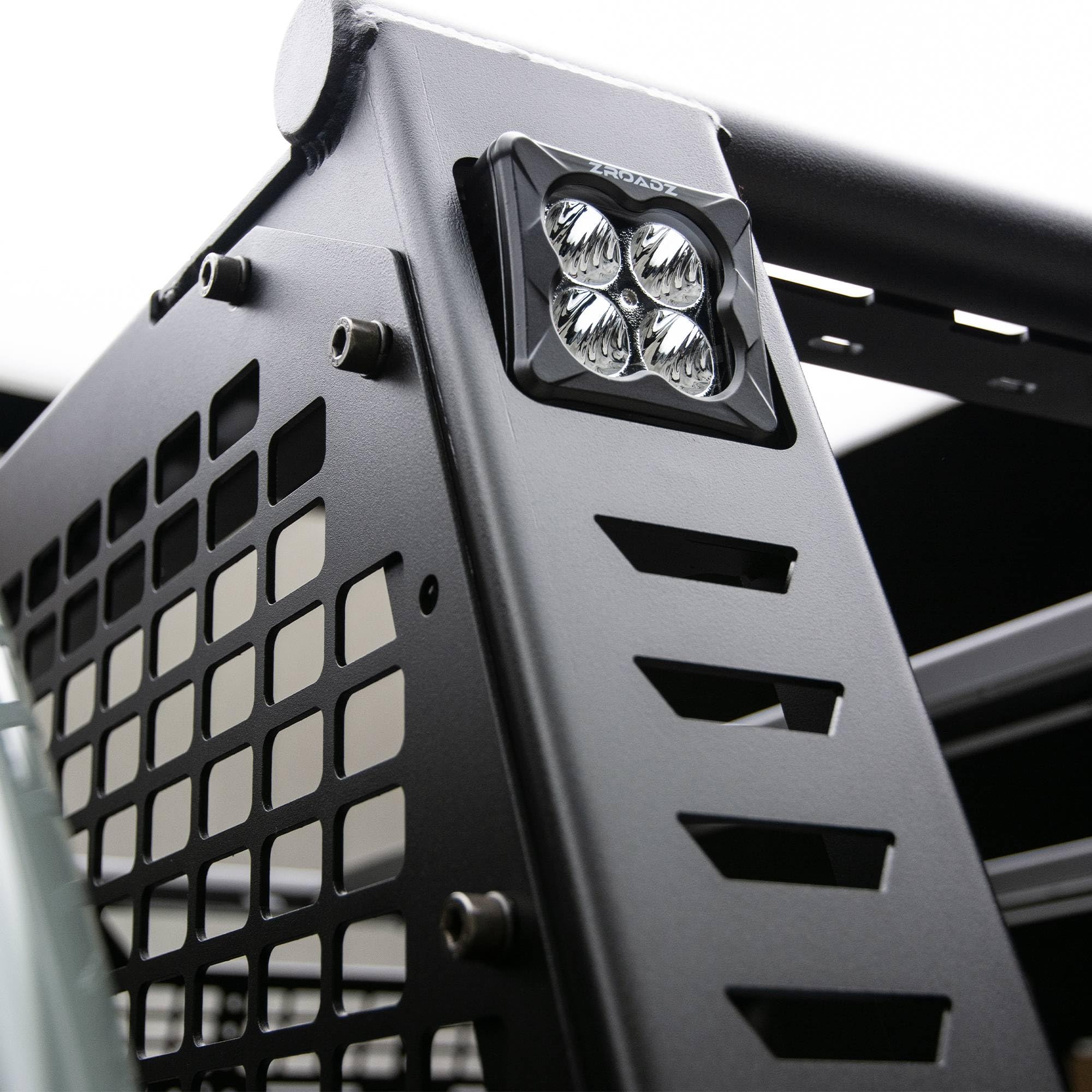 ZROADZ Overland MOLLE Truck Rack, Compatible with 2016-2025 Toyota Tacoma (2) 3 Inch White ZROADZ LED Pod Lights - Part # Z859101