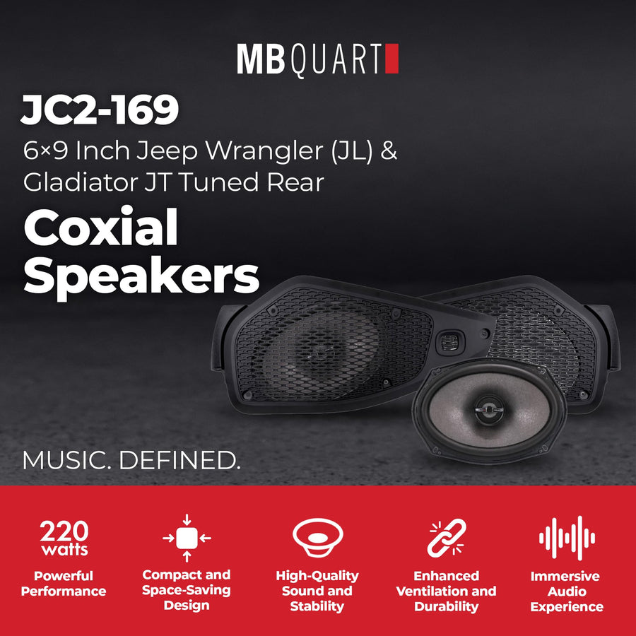 6x9" MB Quart Tuned Rear Coaxial Speakers Upgrade for Jeep Wrangler/Gladiator, with Magnesium Dome Tweeter with Detachable Phase Lens, 220W Peak Power