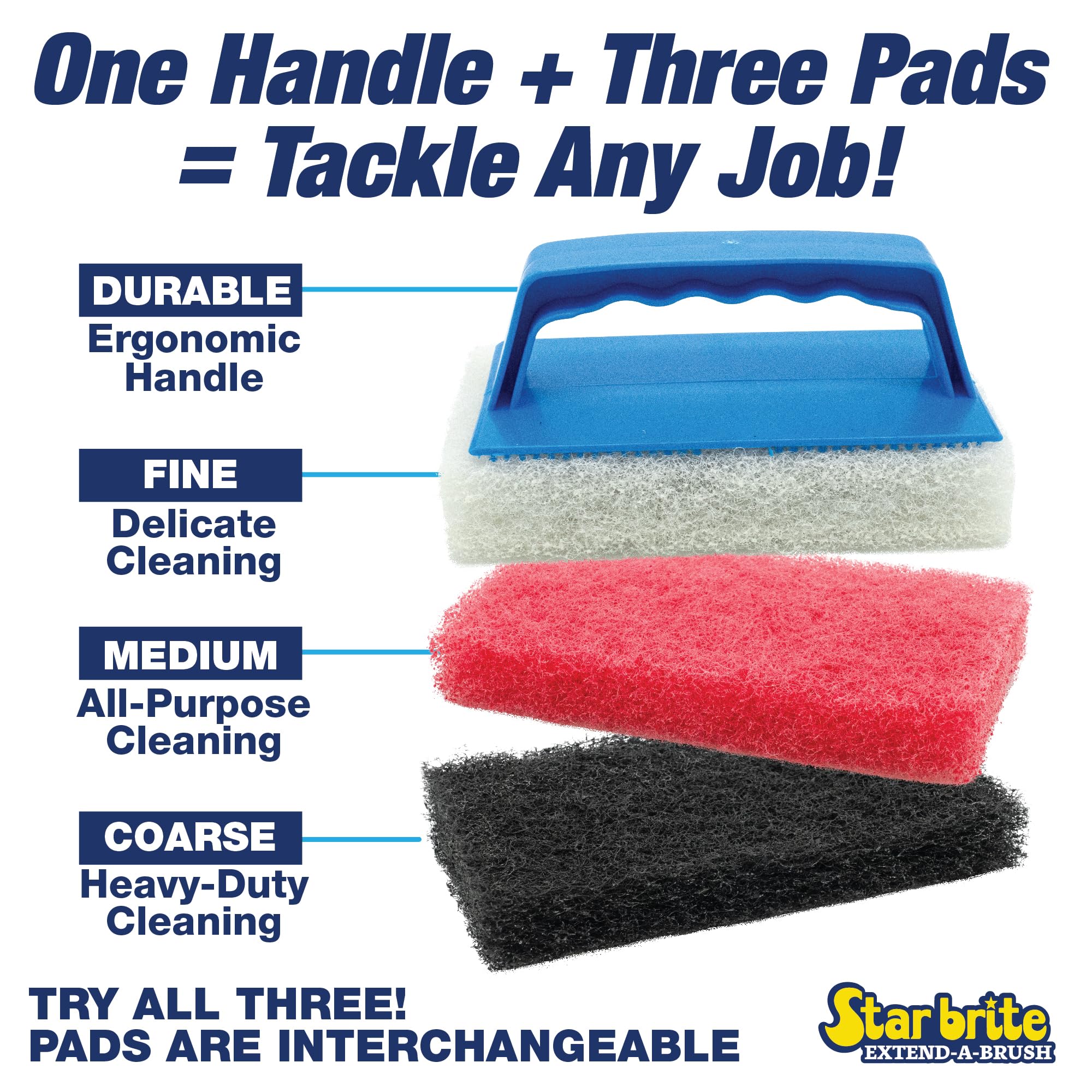 Scrub Pad STAR BRITE with Handle (Coarse) (Black) (040131)
