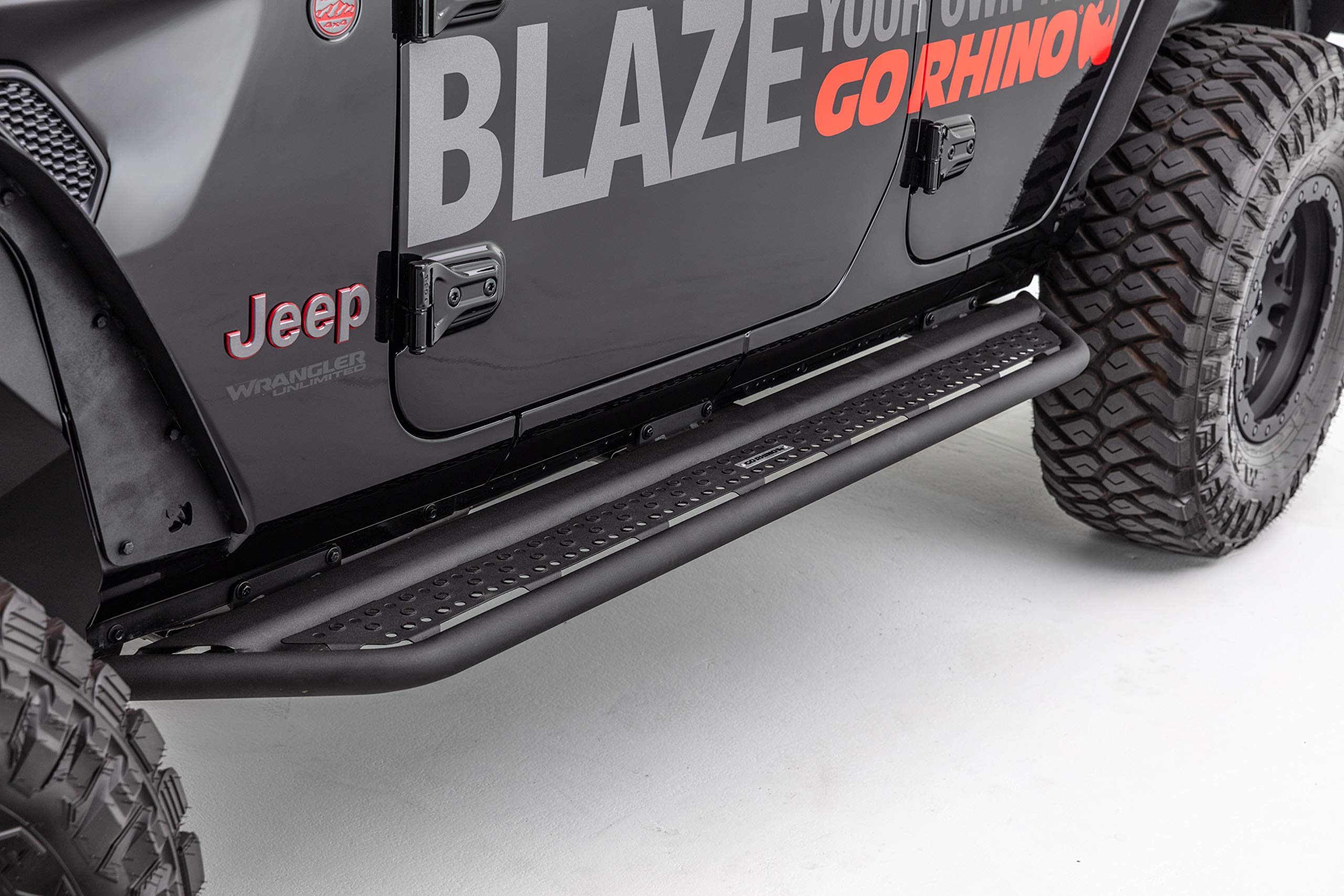 Dominator Xtreme Go Rhino D6 Sidestep & Brackets | Mild Steel, Textured Black | D64506T | Fits 2018-2024 Jeep Wrangler JLU, 4-Door