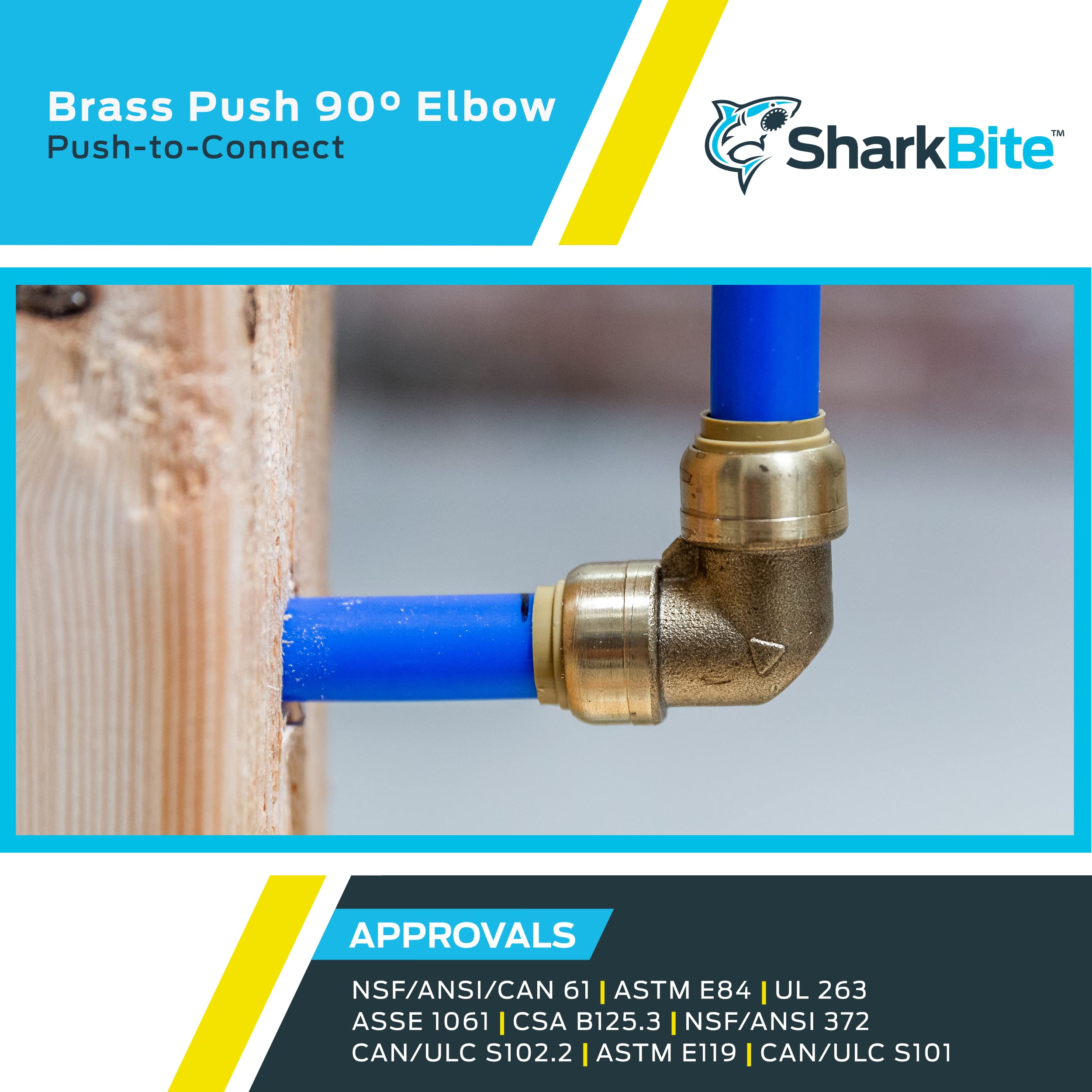 90 Degree Elbow SharkBite 1 Inch, Push to Connect Brass Plumbing Fitting, PEX Pipe, Copper, CPVC, PE-RT, HDPE, U260LFA