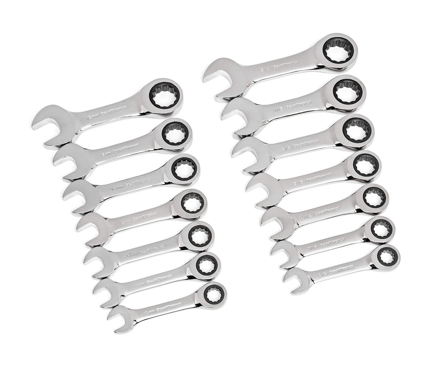 14 Pc. GEARWRENCH 12 Point Stubby Ratcheting SAE/Metric Combination Wrench Set - 85206