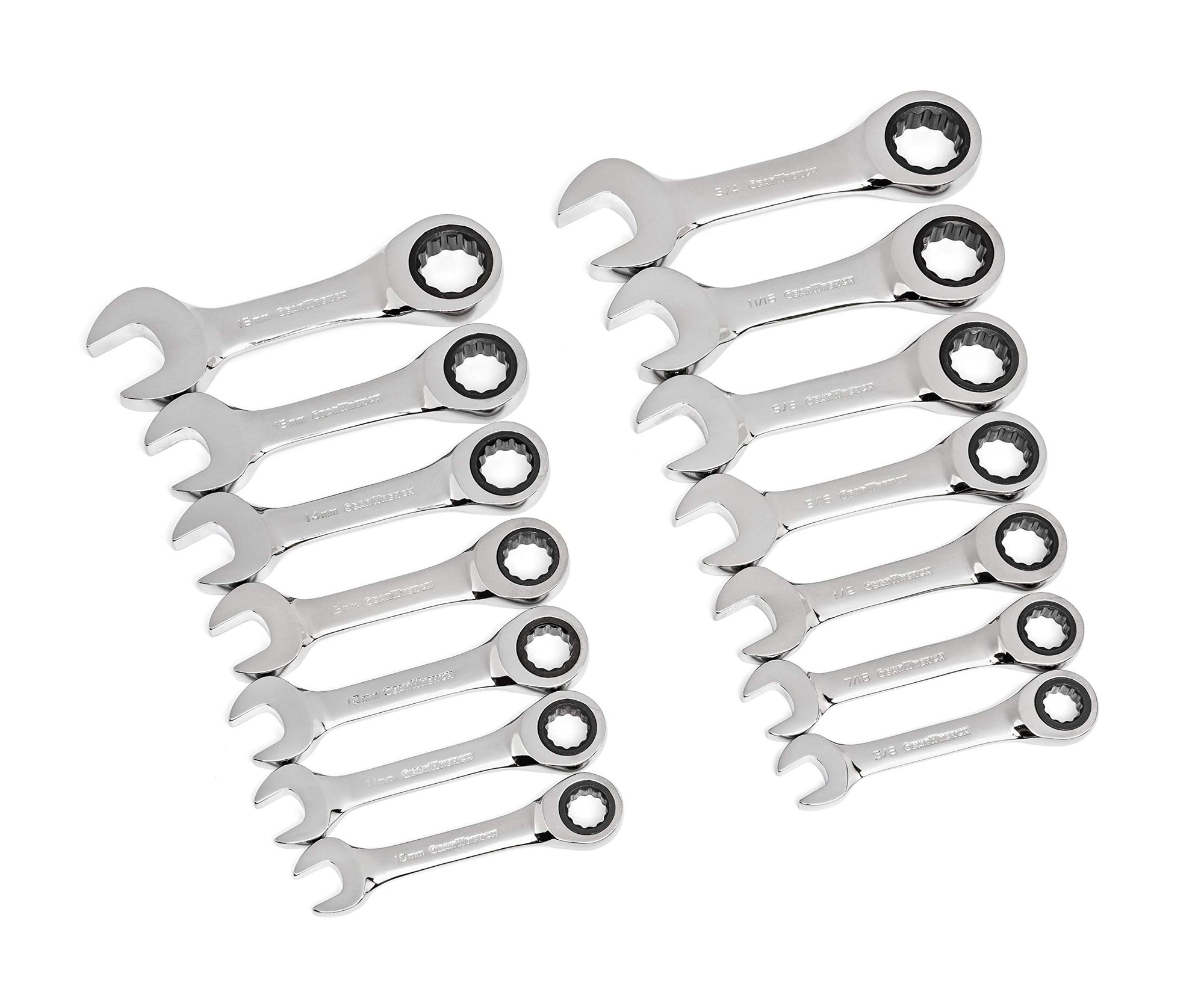 14 Pc. GEARWRENCH 12 Point Stubby Ratcheting SAE/Metric Combination Wrench Set - 85206