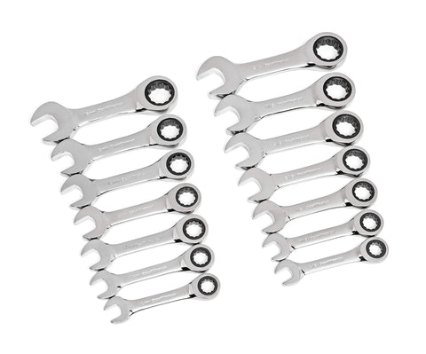 14 Pc. GEARWRENCH 12 Point Stubby Ratcheting SAE/Metric Combination Wrench Set - 85206