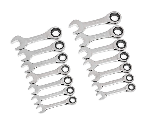 14 Pc. GEARWRENCH 12 Point Stubby Ratcheting SAE/Metric Combination Wrench Set - 85206