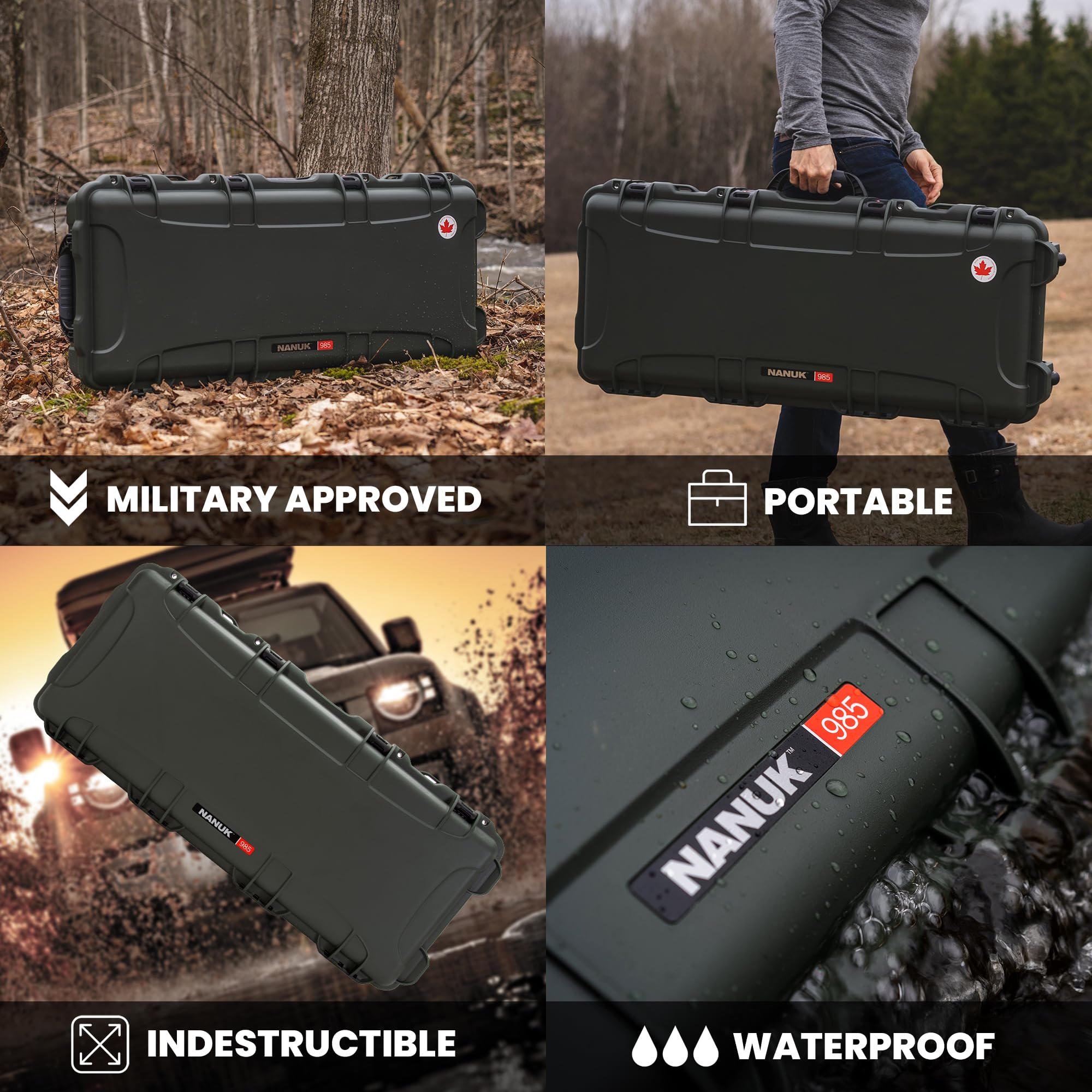 NANUK 985 Hard Case with Wheels 40” & Custom Fit Foam Insert, IP67 Waterproof & Crushproof, Rugged Construction for Ultimate Protection, Made in North America – Black (39.7” x 17.3” x 6.6”)