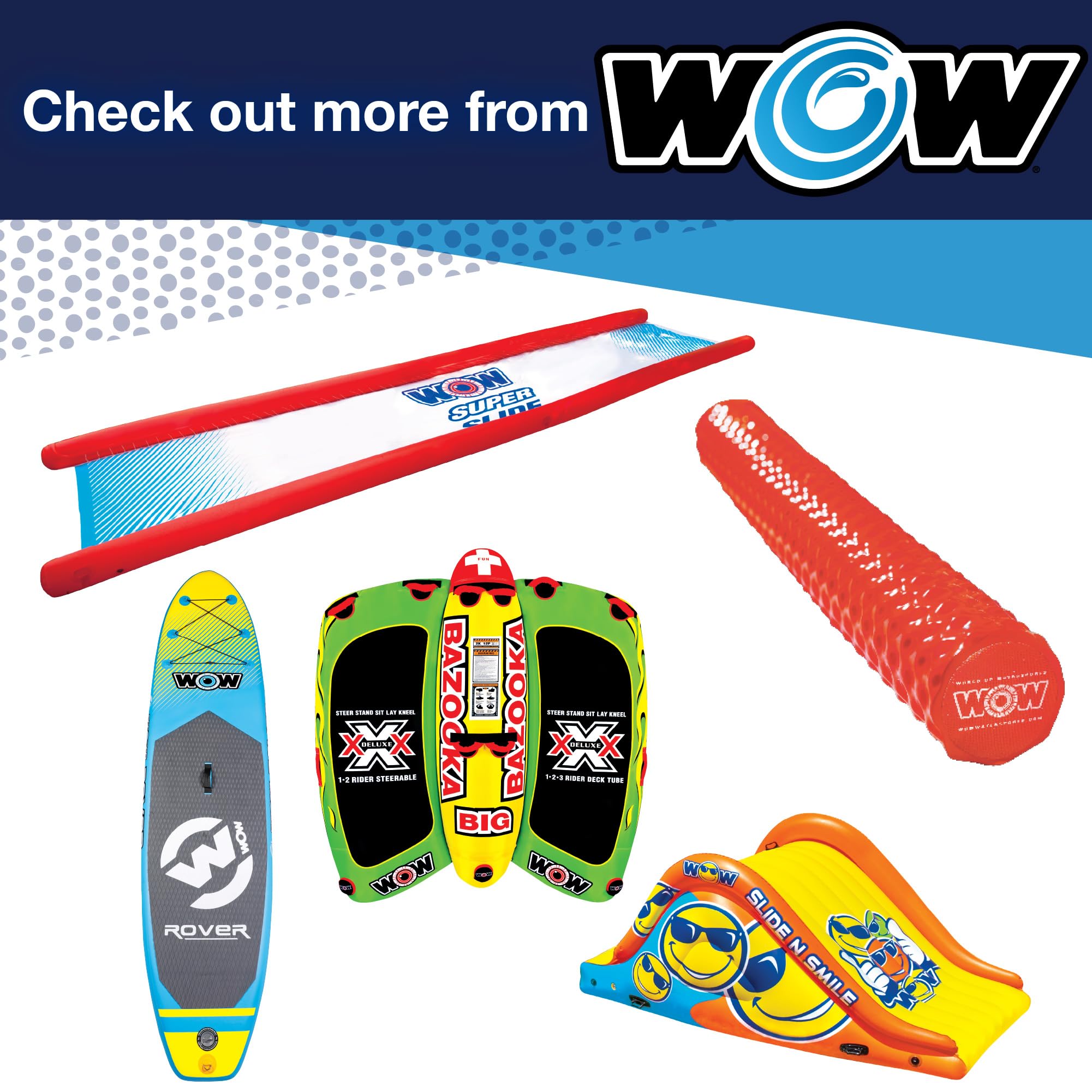 WOW Sports - Foam Blue Pool Noodle - Perfect For Pool Parties & Swim Training - W/ Cup Holder - Floatation Device for Adults & Children - Pool Accessory - 46" Long