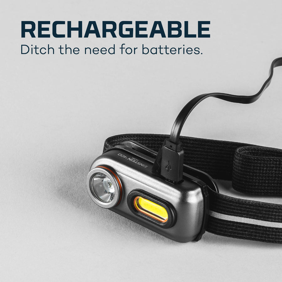 400 Lumen NEBO Einstein Powerful Headlamp with Rechargeable Battery | Compact Low-Profile Headlamp with 5 Light Modes