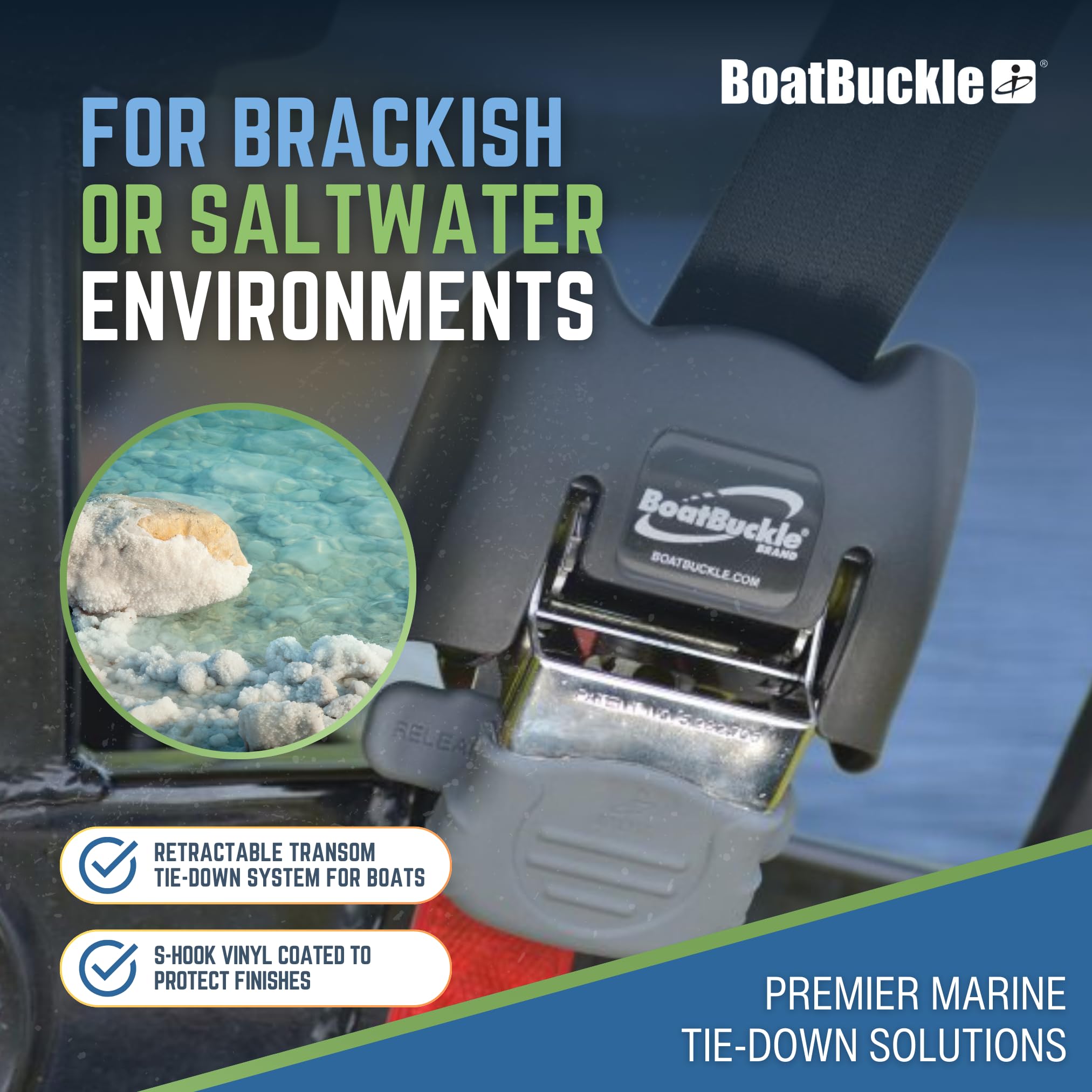 Stainless Steel BoatBuckle G2 Retractable Transom Tie-Down (2 x 43-Inch, Black)
