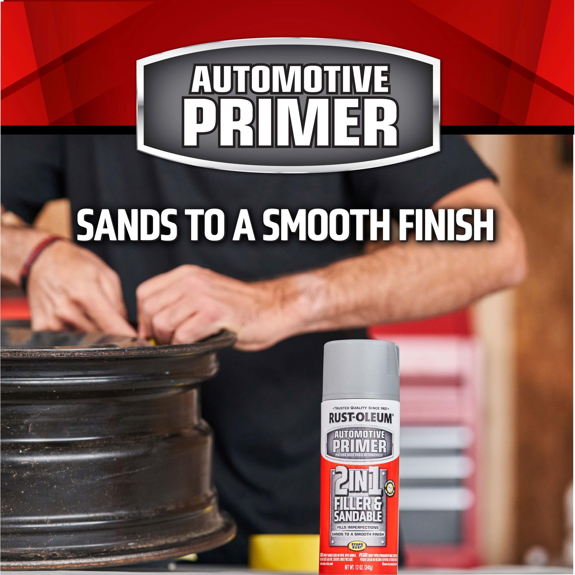 Rust-Oleum 260510 Automotive Stops Rust 2-in-1 Filler & Sandable Primer Spray, 12 oz, Gray