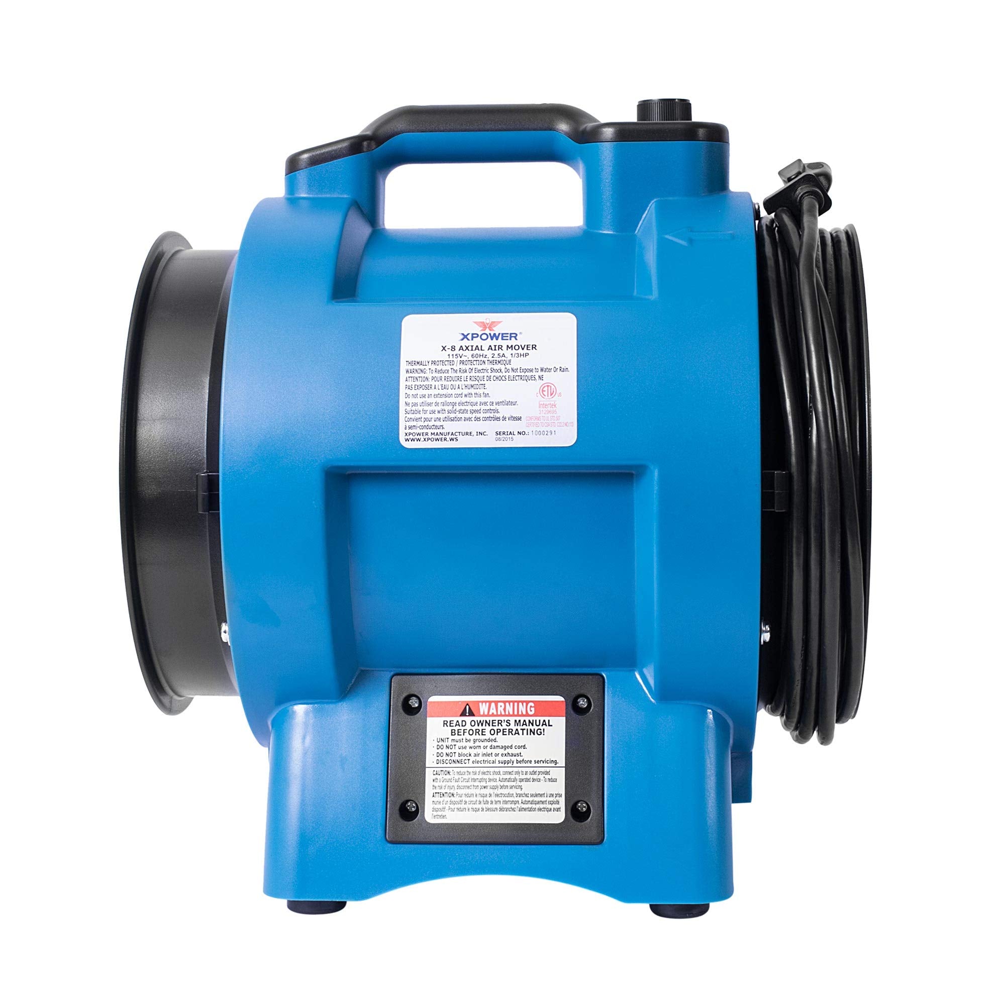 XPOWER 8" Diameter X-8 Industrial Confined Space Ventilation Fan – for Man Holes, Valve Volt