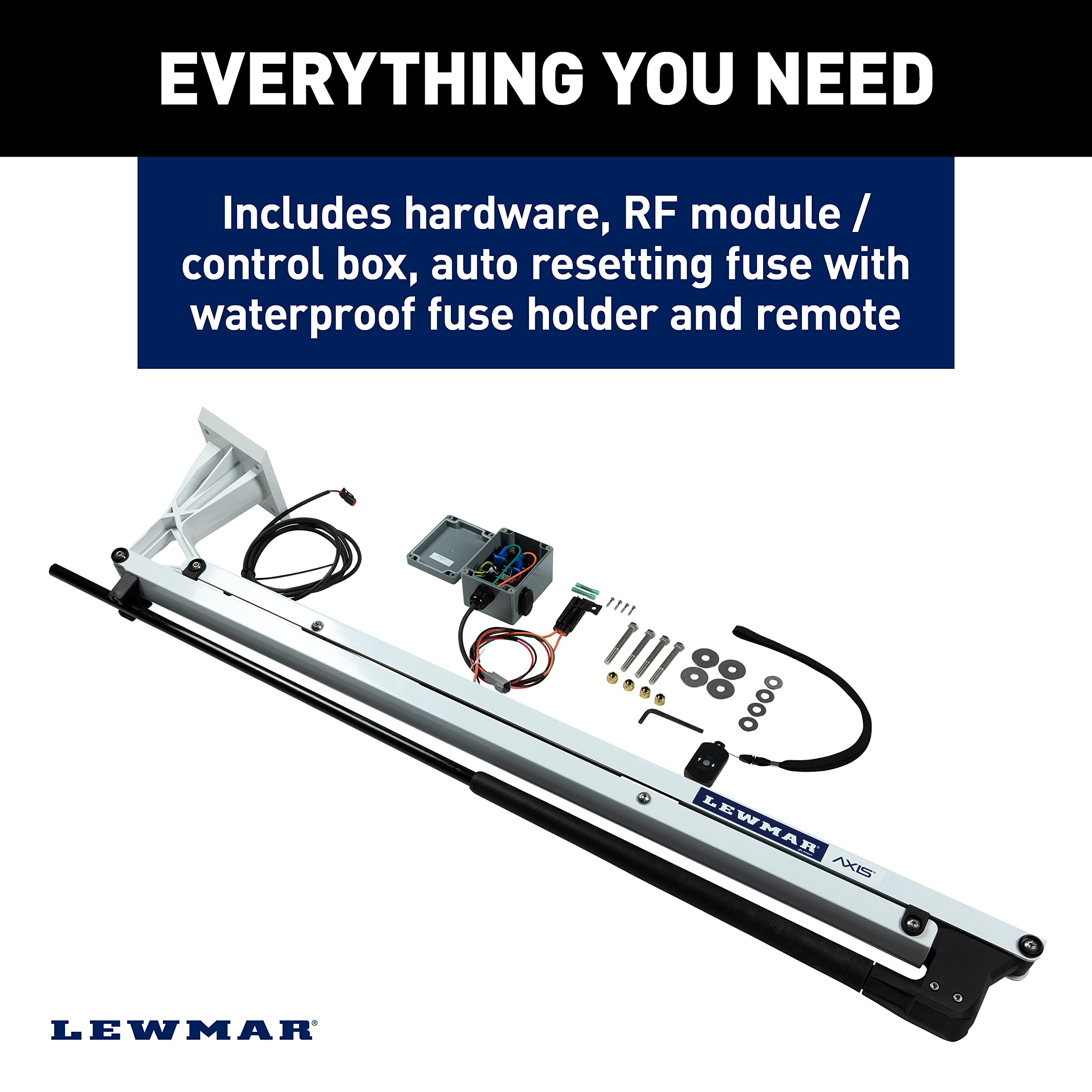 Lewmar Shallow Water Axis Anchor for use in up to 7' of Water, 12V Electrically Powered, Remote Controlled Deployment, Four Bar Articulating Arm, for Powerboats up to 26', White - 22108804