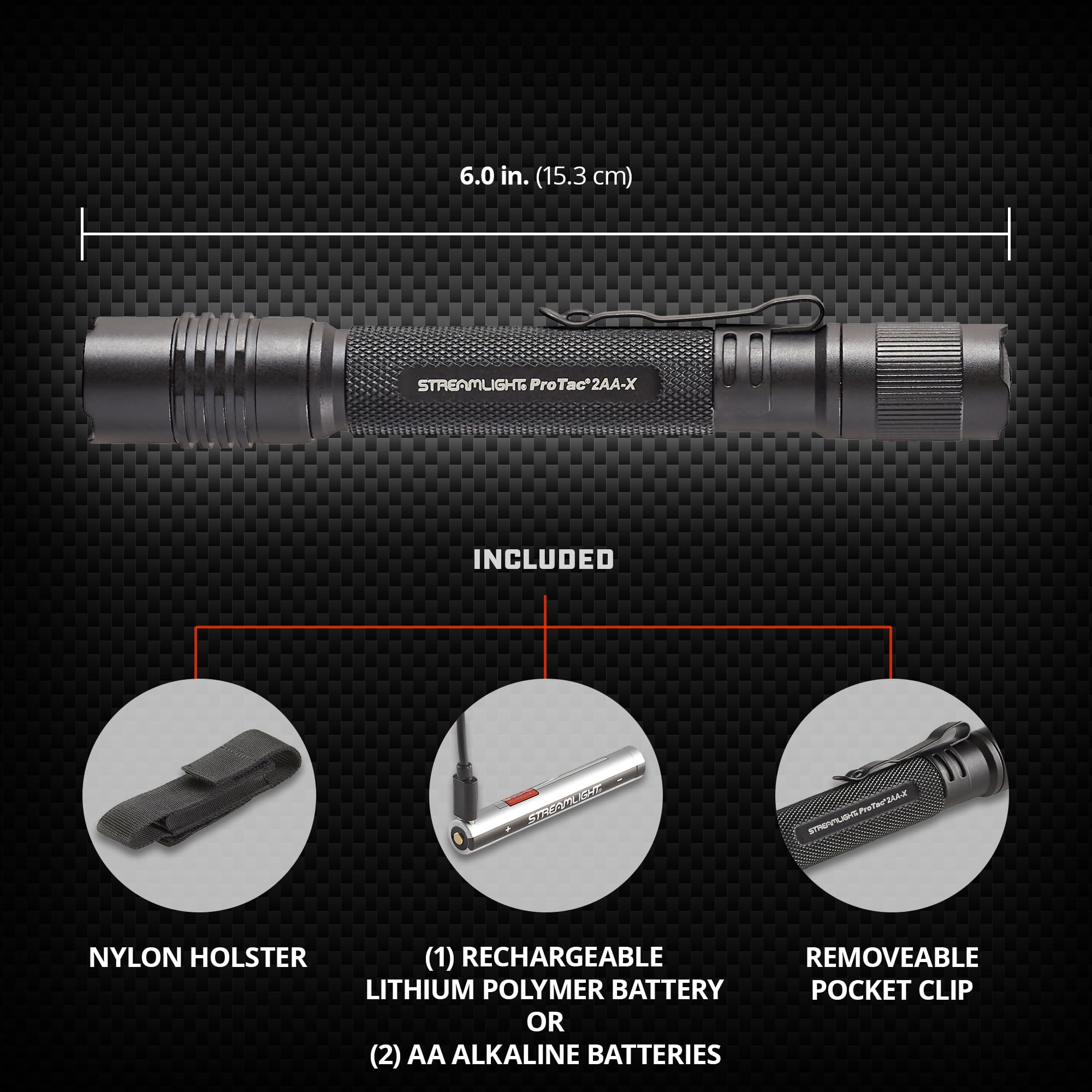 Streamlight ProTac 2AA-X 550-Lumen Multi-Fuel Tactical Carry Flashlight with USB-C Rechargeable Battery, Black