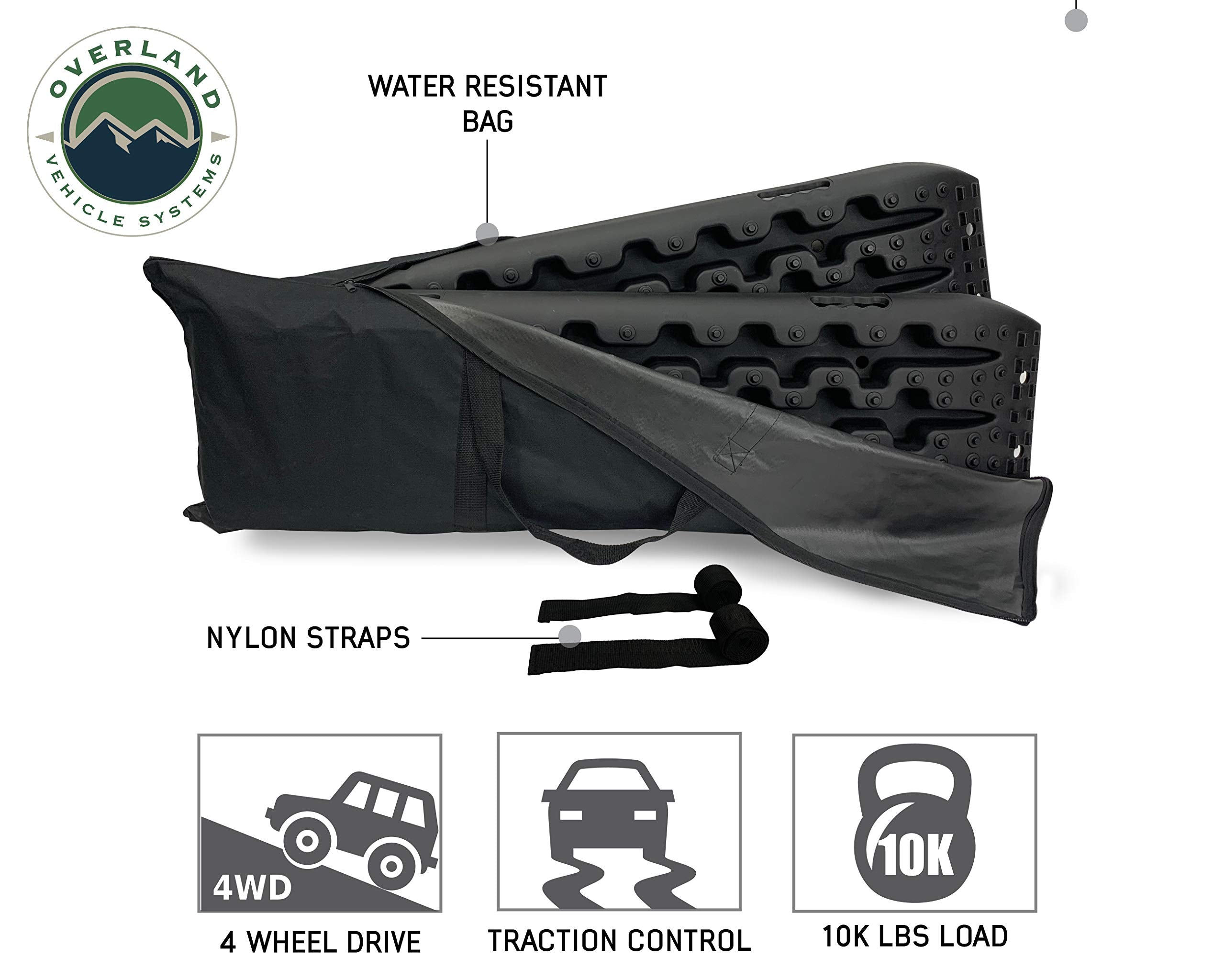 Recovery Ramp Overland Vehicle Systems with Pull Strap and Storage Bag - Gray/Black Universal - Max Load 10,000lbs - for Trucks, SUV's, Cars, and Trailers
