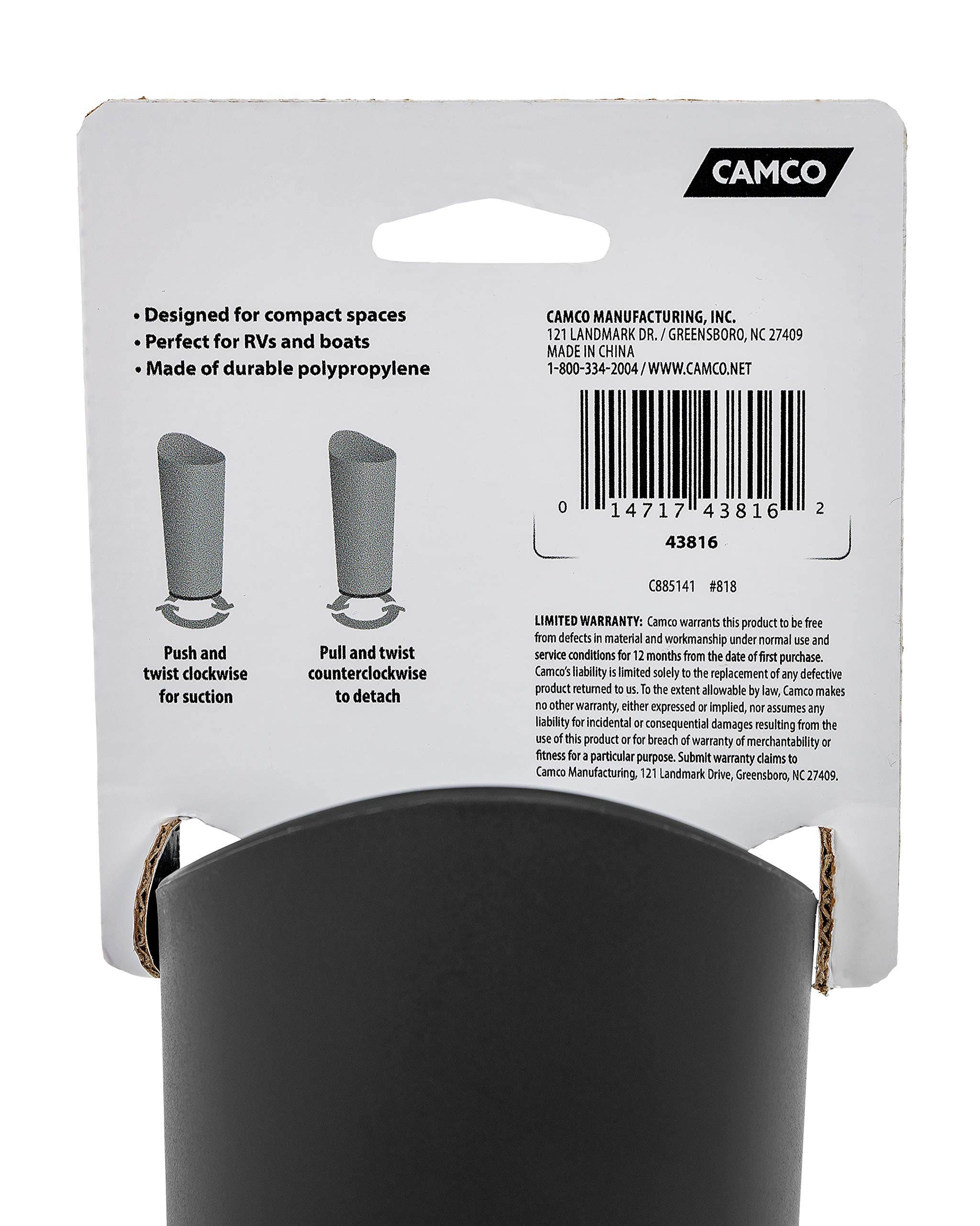 Suction Cup Camco Utensil Holder | Features an Integrated Mechanical Suction Cup, Heavy-Duty Polymer Construction, and is Designed for Compact Spaces Like RVs, Campers, Boats, and More (43816)