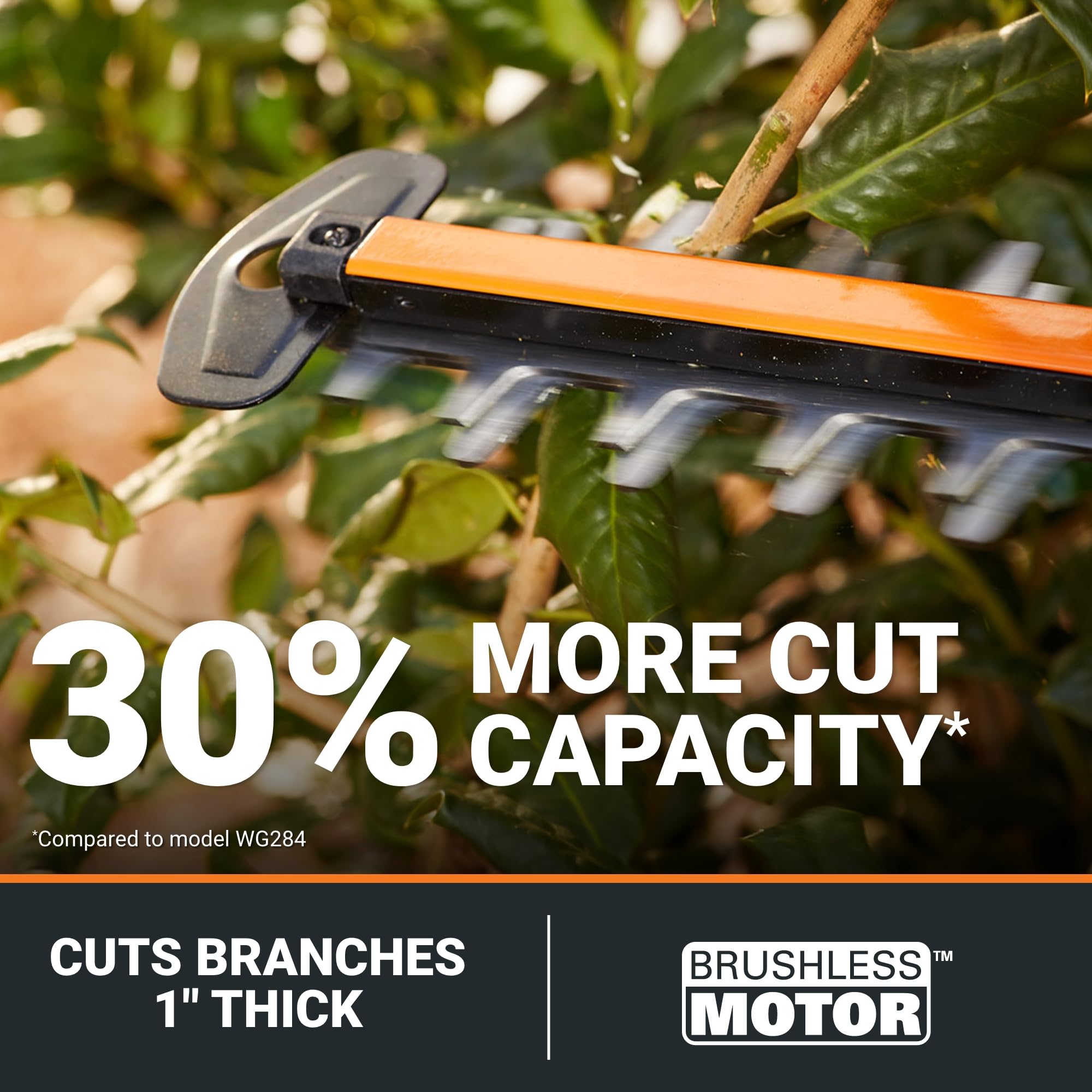 WORX 24" Nitro Cordless Hedge Trimmer, Electric Hedge Trimmer with Dual-Action Blades & 3400 SPM, Brushless Bush Trimmer with 180° Rotating Handle, 2 Batteries & Charger Included, WG286