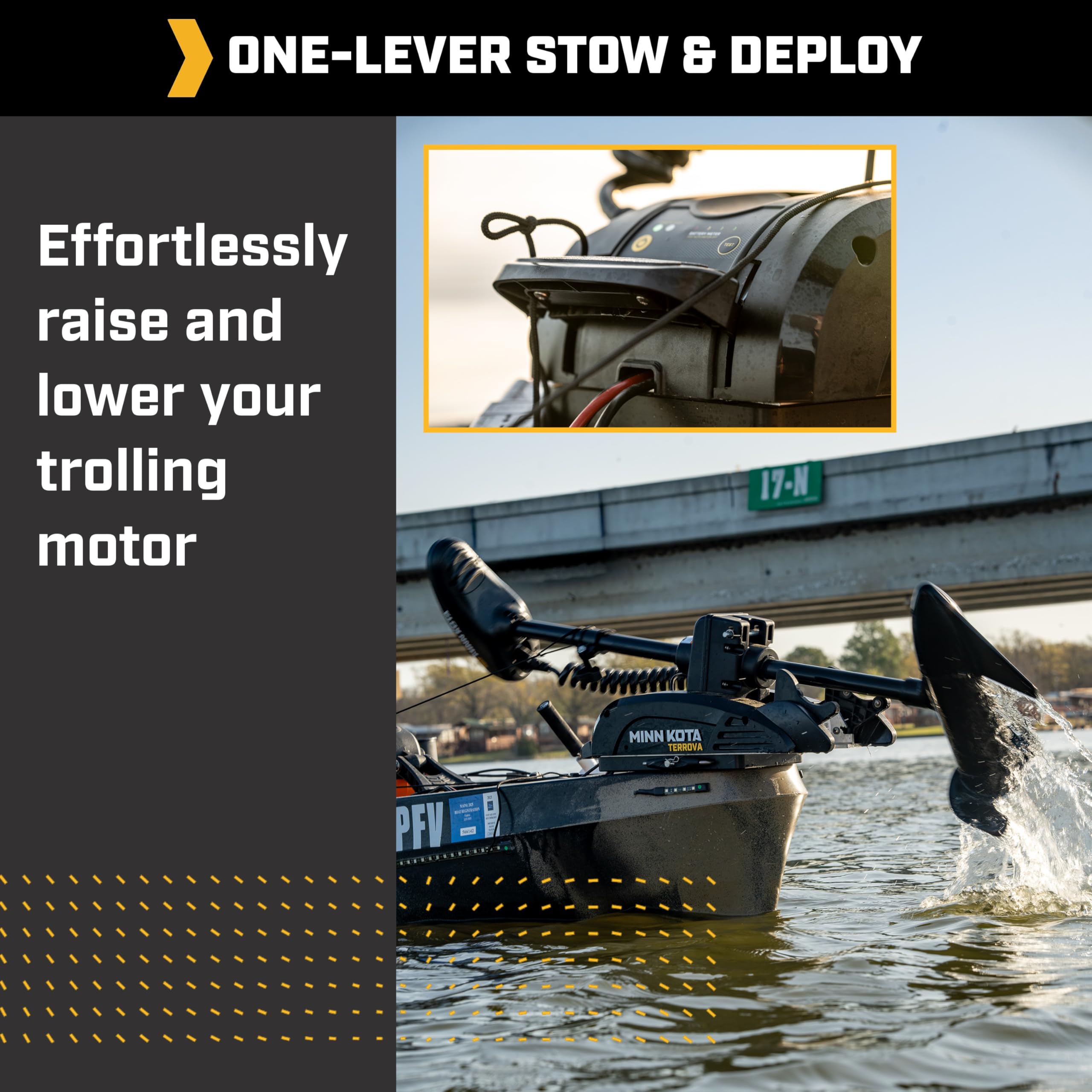 Kayak Minn Kota Terrova Bow-Mount Electric Trolling Motor with GPS – 55 Lb. Thrust, 36 in. Shaft, Freshwater