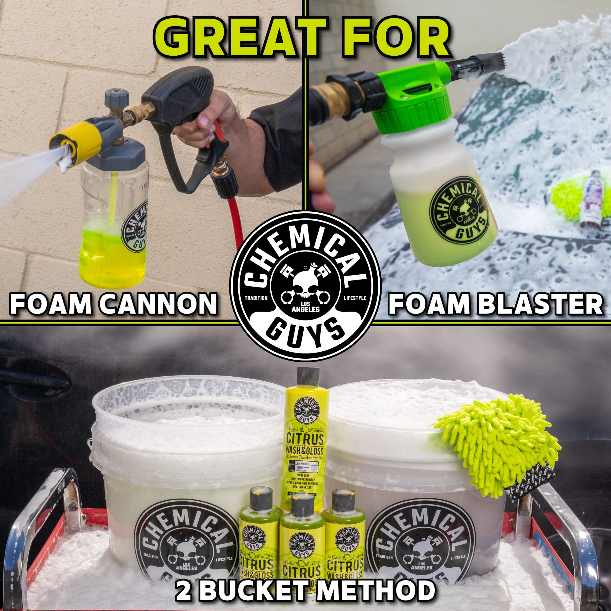 Chemical Guys Foaming Citrus Wash & Gloss Car Wash Soap - High Suds Formula Foam Cannon Soap for Foam Blasters, or Bucket Washes - Safe on Paint, Clear Coat, and Wax, Citrus Scent - 64 oz