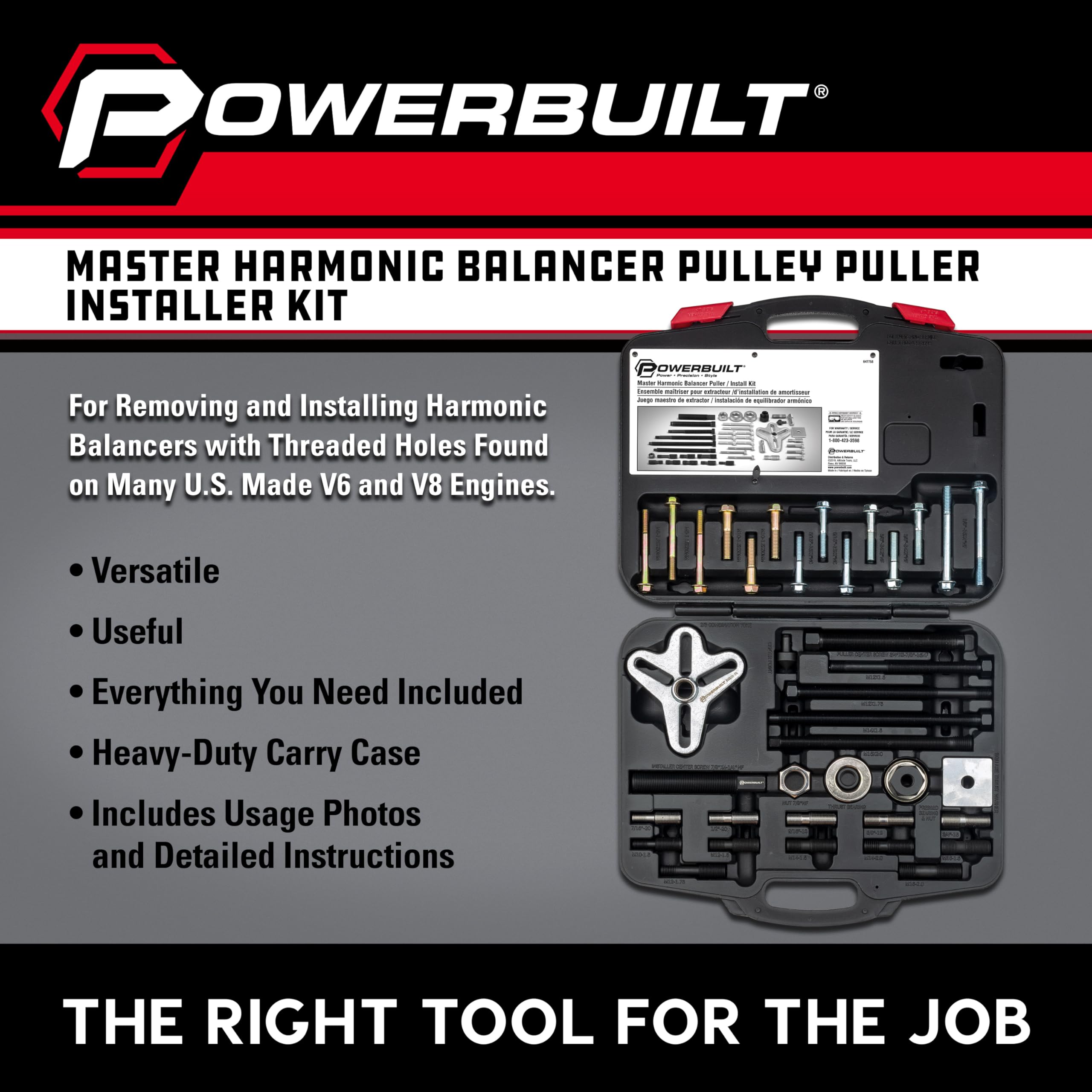 Powerbuilt Harmonic Puller & Installer Balancer, Specialty Tools Car Engine & Vehicle Drive Train, Crankshaft, Pulleys, and Gears 40 Piece - 647758