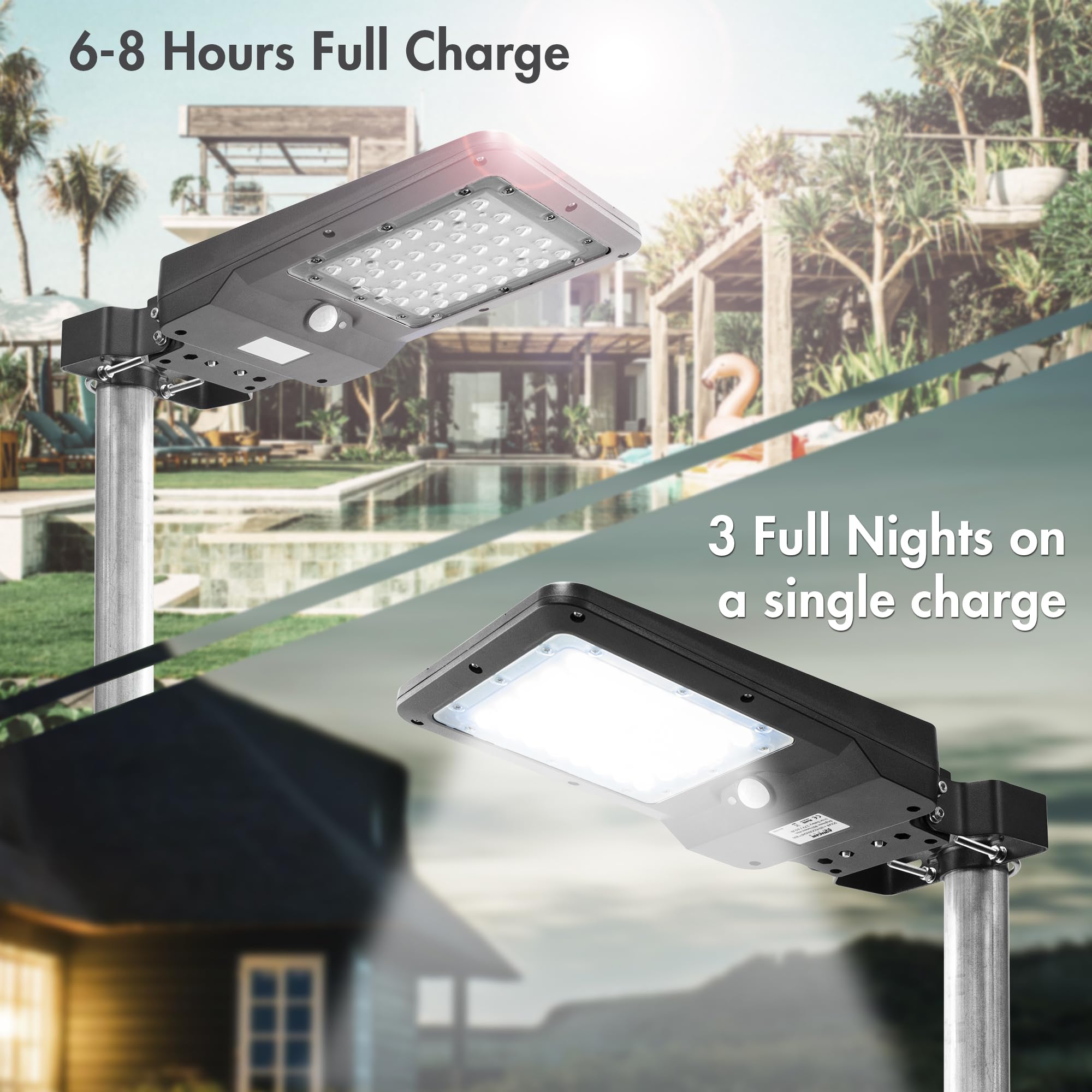 Wagan 1000 Lumen EL8588 LED Integrated Solar Street Lamp Security Flood Light Motion Sensor Waterproof Weatherproof Dusk to Dawn Solar LED Light Lamp for Outdoor Garden Yard Path Parking Lot
