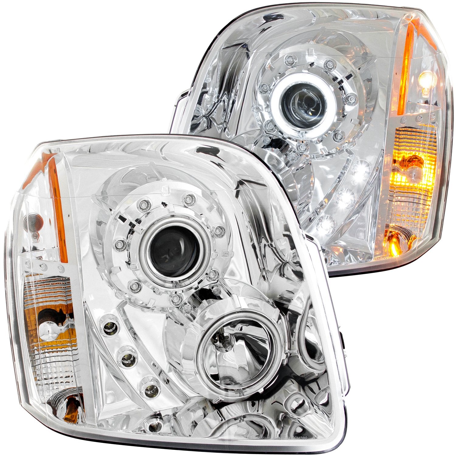 GMC Yukon Anzo USA 111147 Projector Halo Chrome Clear Amber Headlight Assembly - (Sold in Pairs)
