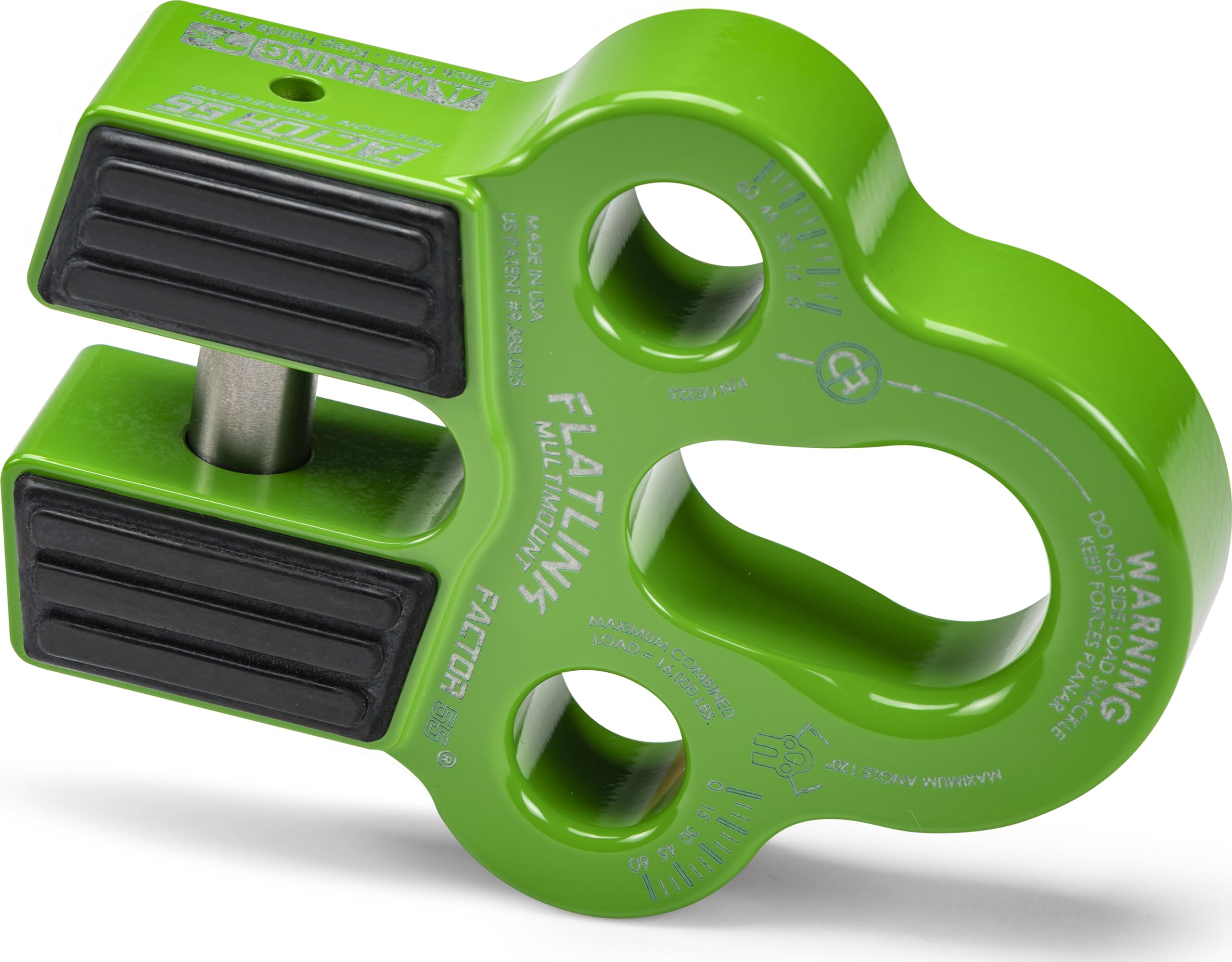Flatlink Factor 55 Multi-Mount Winch Cable Shackle Mount, Designed for Steel Cables and Synthetic Winch Ropes with Load Capacity: 16,000 lbs - Green