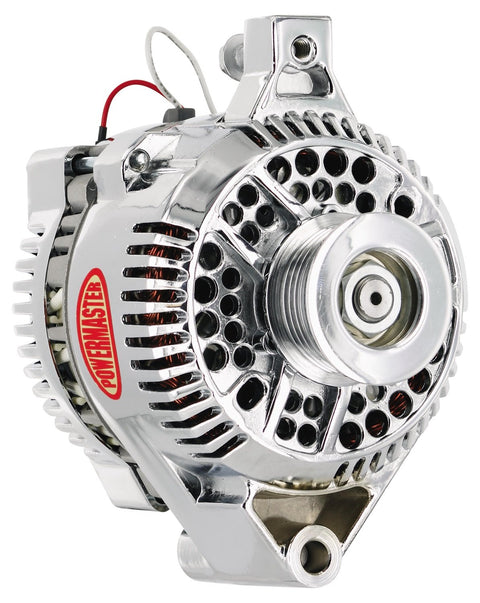 Alt Ford Powermaster 3G Chrome 120A 6 grv & 1V Pulley Small Frame Str MTG 1-Wire