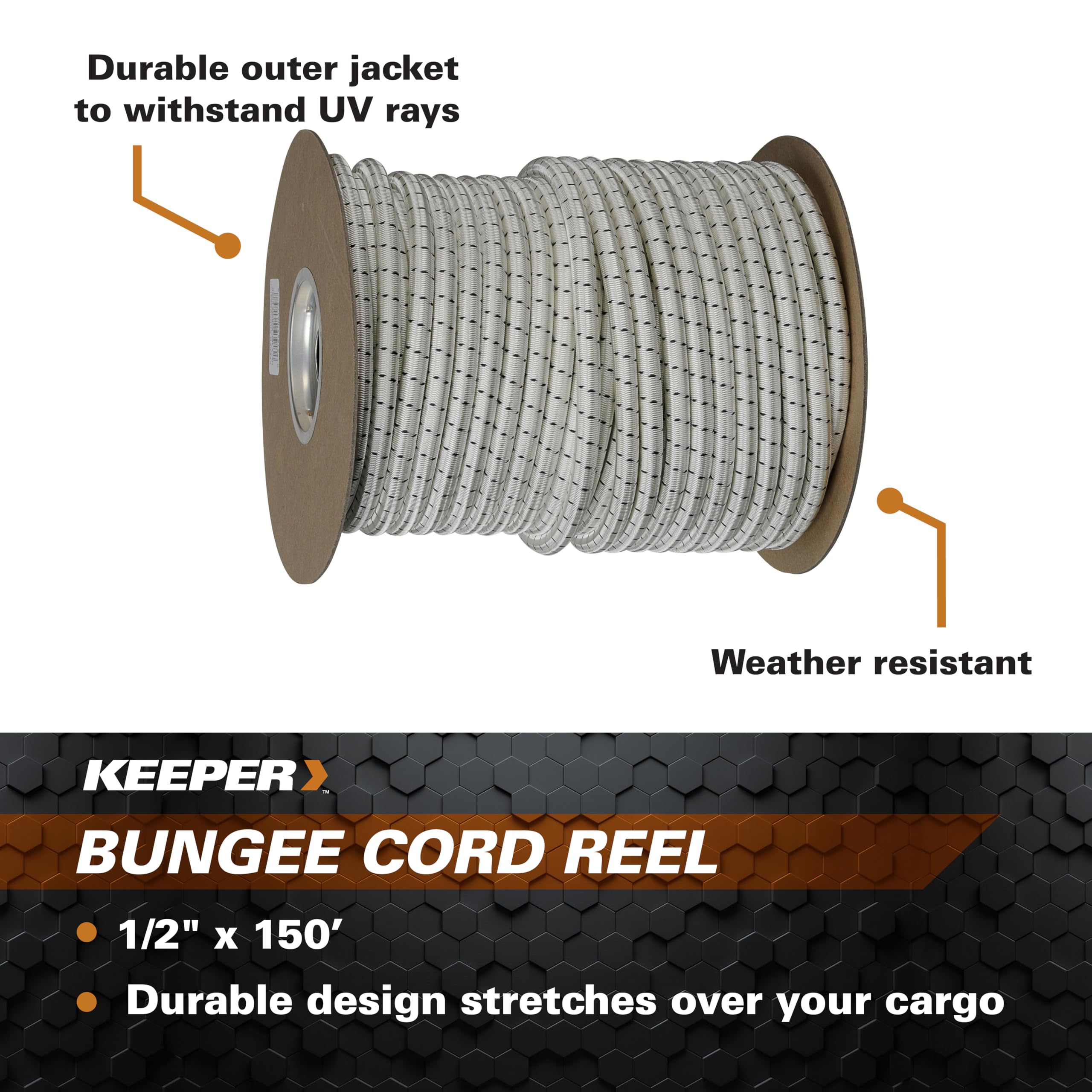 1/2” x 150’ Marine Grade Bungee Cord Reel – Keeper UV and Weather-Resistant