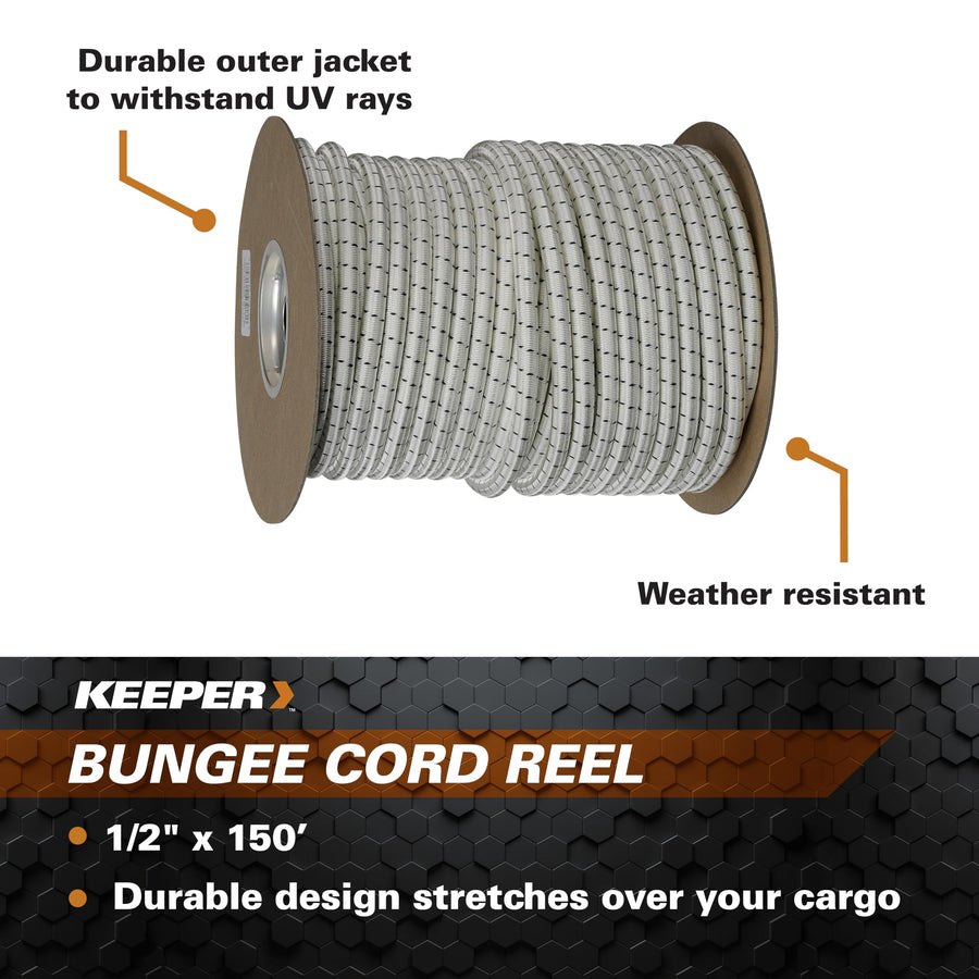 1/2” x 150’ Marine Grade Bungee Cord Reel – Keeper UV and Weather-Resistant