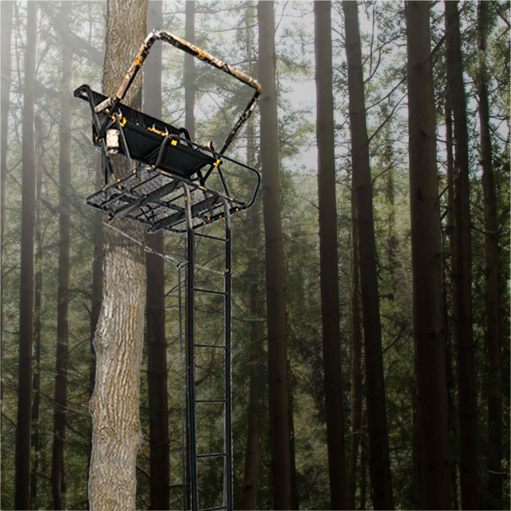 2-Person MUDDY Nexus XTL Steel Ladder Tree Stand, 20 ft Tall, 500 lb Capacity - Heavy-Duty Hunting Treestand with Flex-Tek Seat, Footrest, Padded Shooting Rail, Cup Holders & Safety Hooks