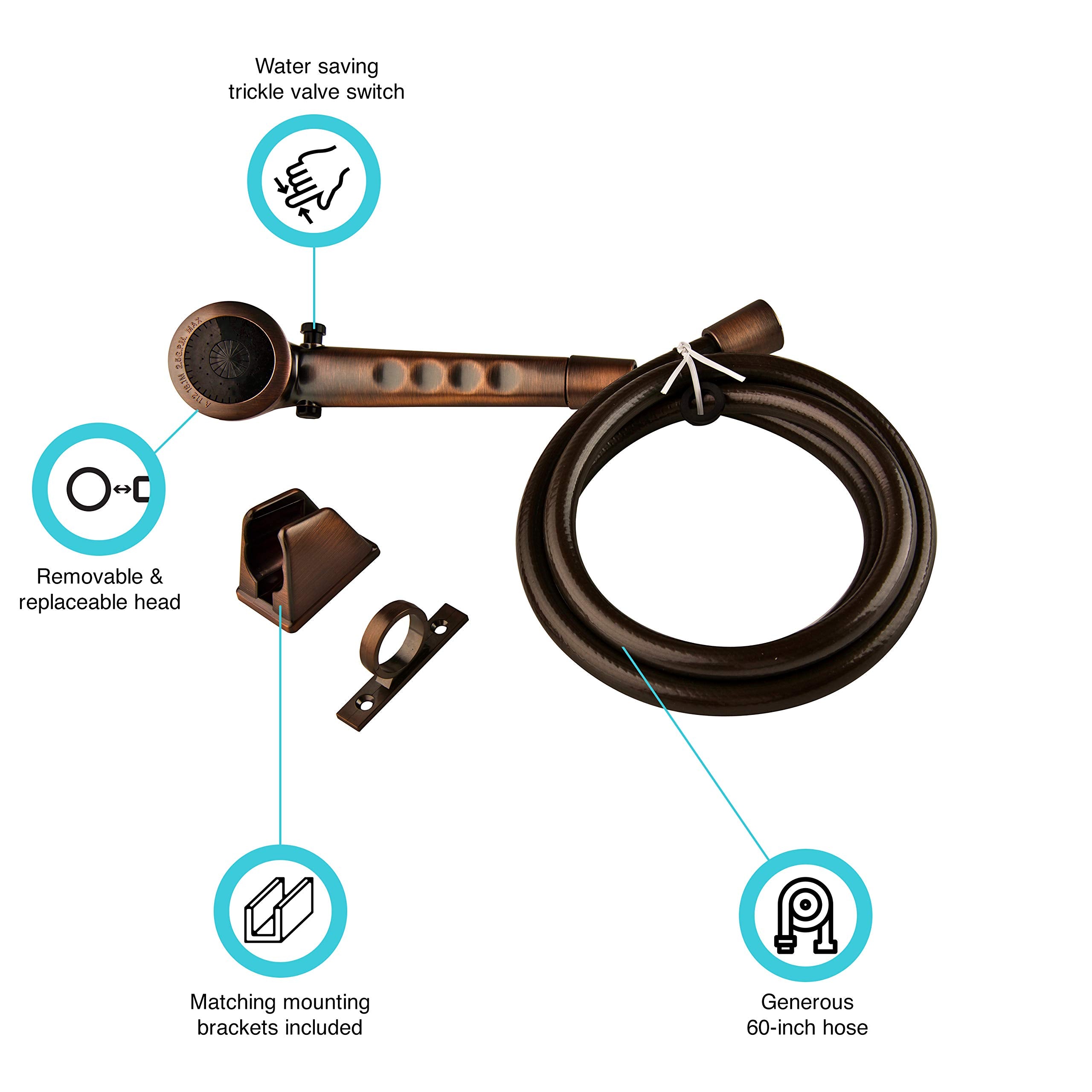 Dura Faucet RV DF-SA130-ORB Economical Shower Head and 60-inch Hose Kit - Water-Saving Trickle Switch (Oil Rubbed Bronze)