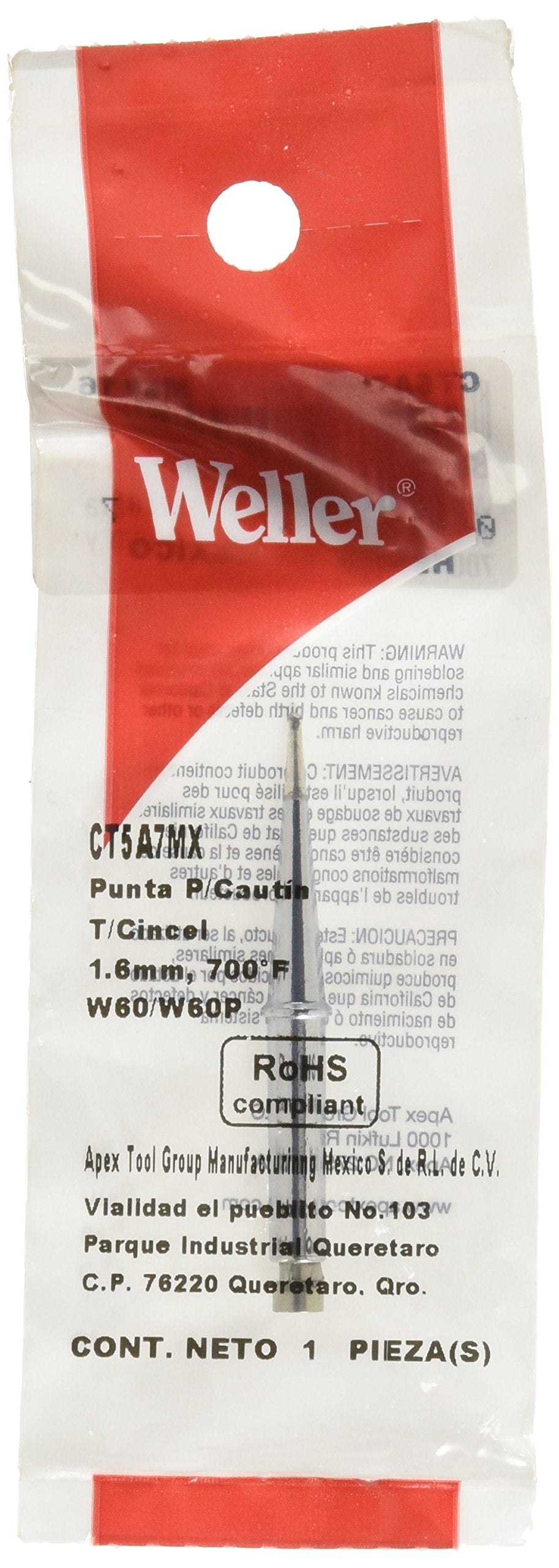 Weller 700 degree f Screwdriver Solder Tip, CT5A7 Series for W60P and W60P3 Irons, 0.062"