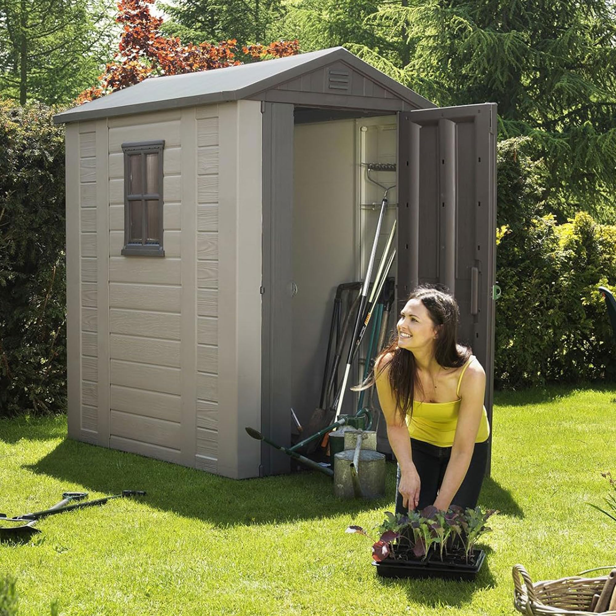 Keter 4x6 Factor Outdoor Storage Shed Kit-Perfect to Store Patio Furniture, Garden Tools, Bike Accessories, Beach Chairs and Push Lawn Mower