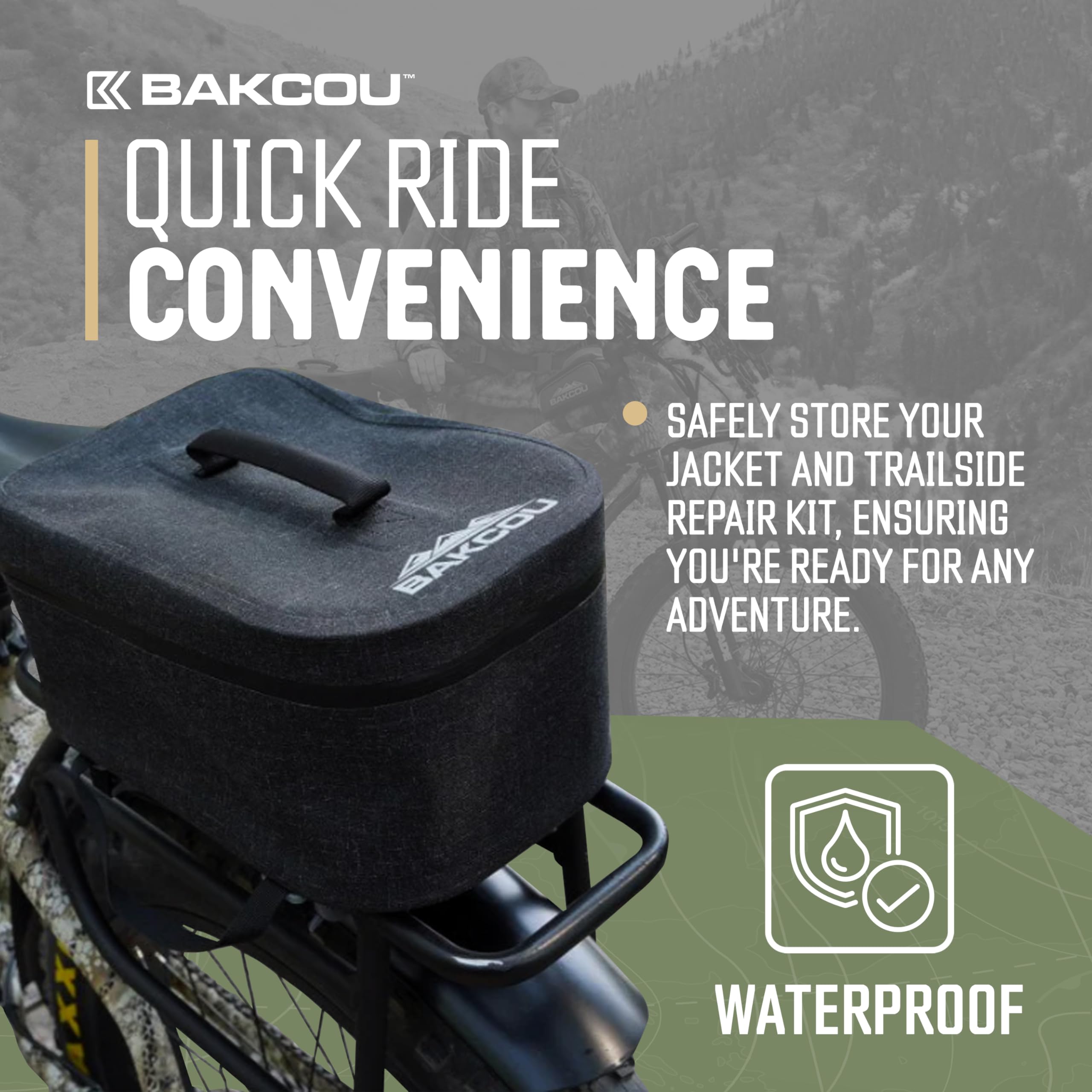 Small Bakcou Top Pannier Bag with 4 Quick Clamps - Waterproof, Tight Zipper, Internal Straps for Battery, Rain Gear - Repair Kit, 12x8x6.5 Inches