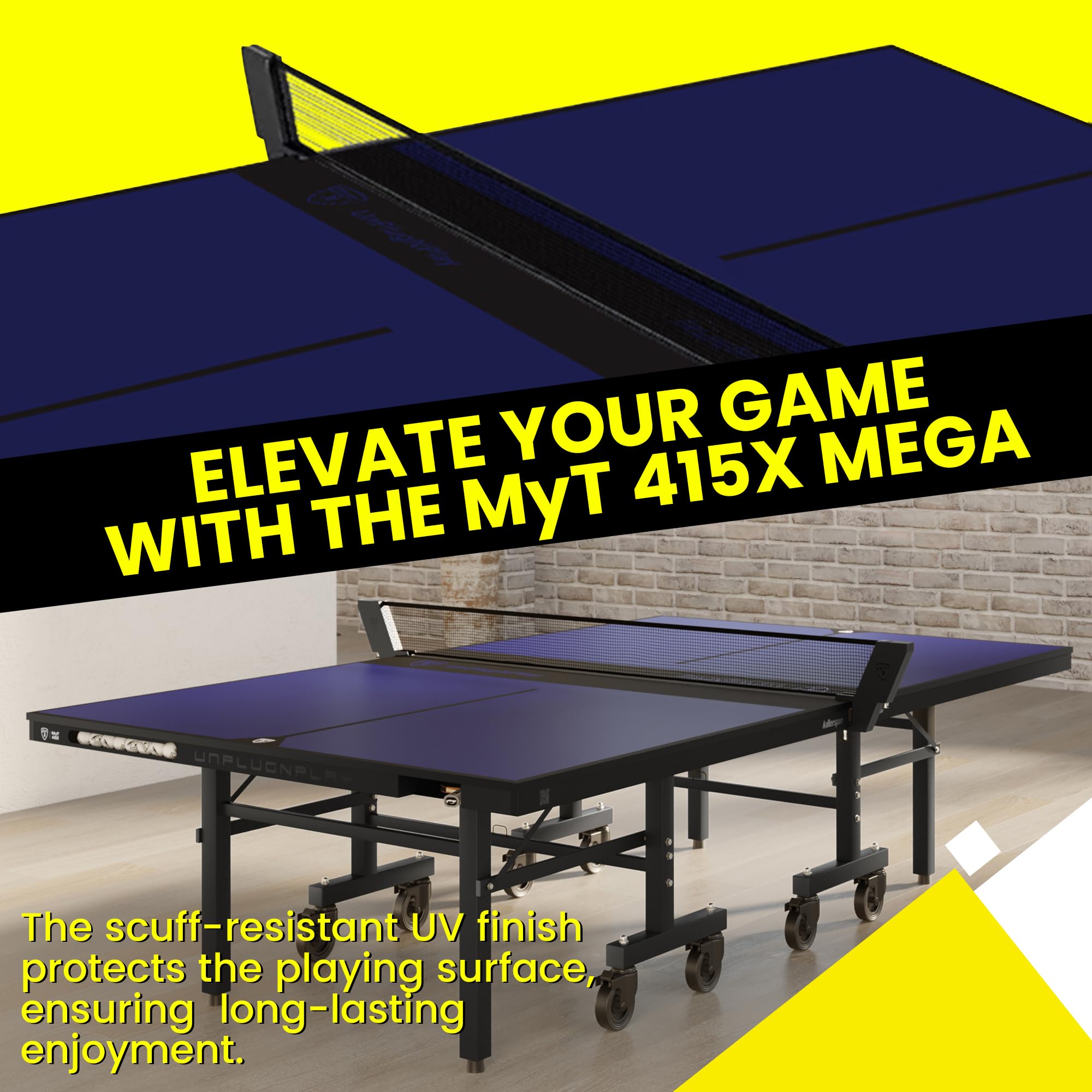 Ping Pong Table, Killerspin MyT 415X Mega, Foldable Table for Table Tennis, Portable Ping Pong Table Set with Built-in Paddle and Ball Storage, 25mm MDF Board Pingpongball Table - Deep Blue