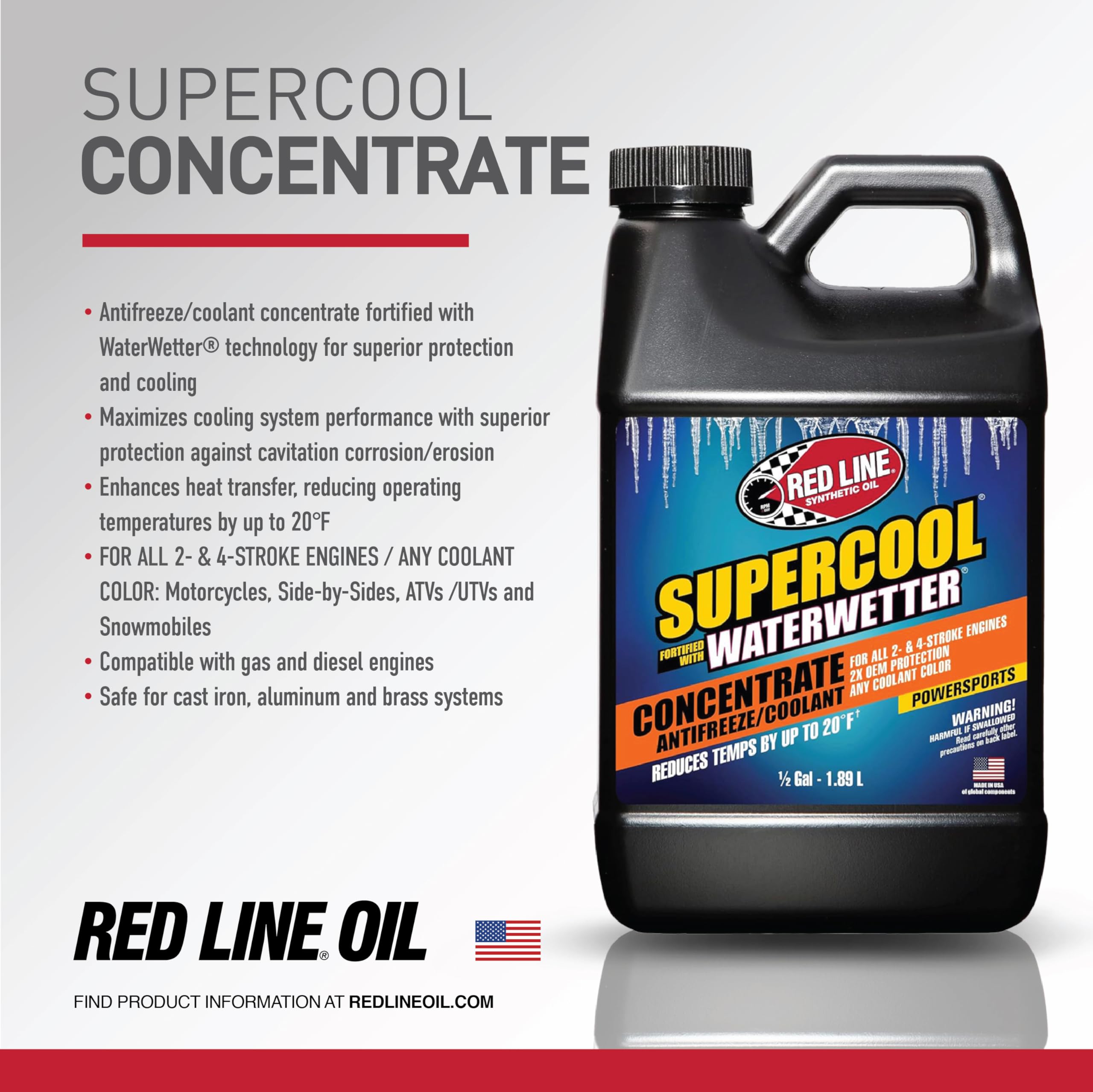 Red Line SuperCool 81235 Concentrate Antifreeze/Coolant Fortified with WaterWetter - 1/2 Gallon