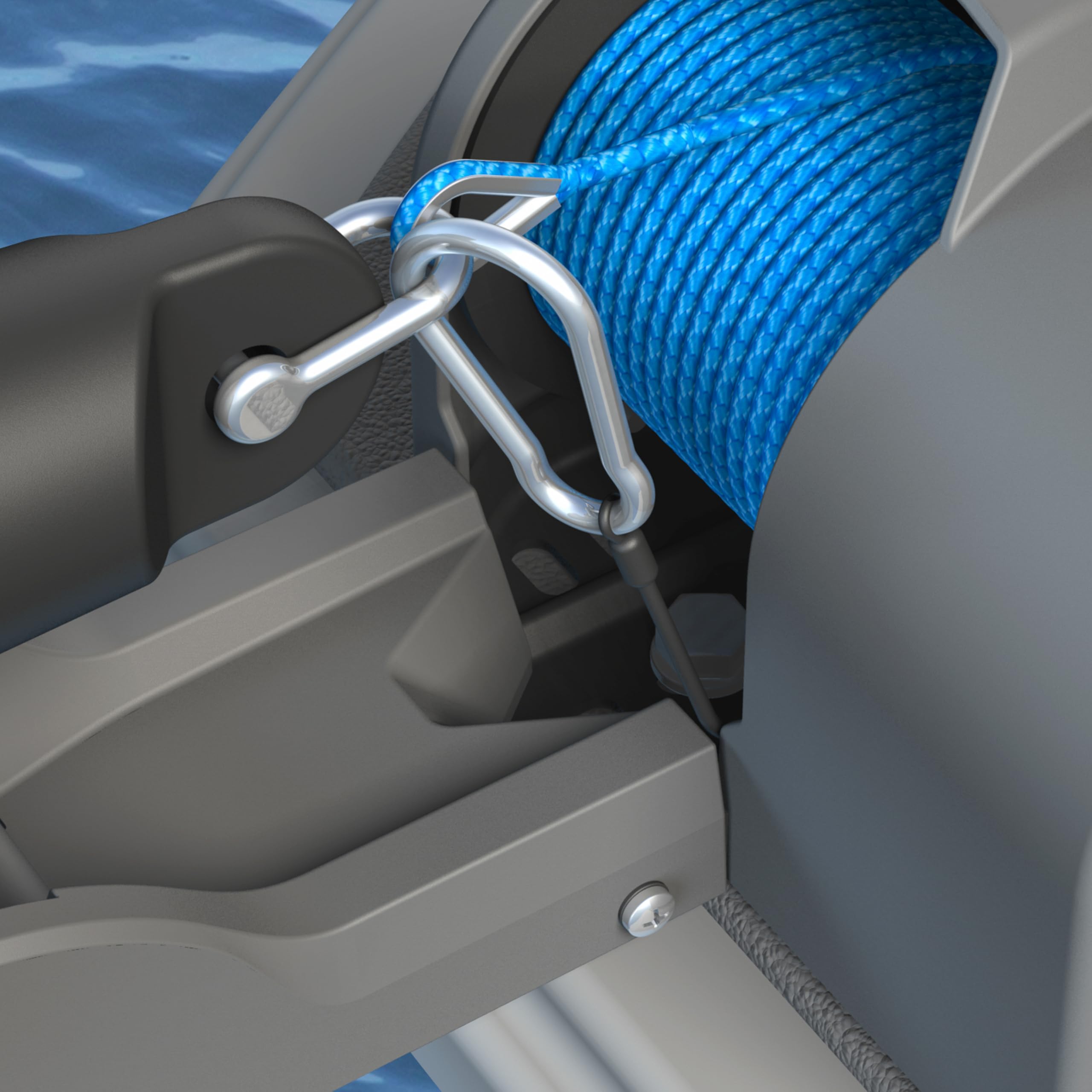 Deckboat Trac Outdoors 40 AutoDeploy-G3 Electric Anchor Winch - Anchors Up to 40 lb. - Includes 100-feet of Pre-Wound Anchor Rope with Use (69005), Gray