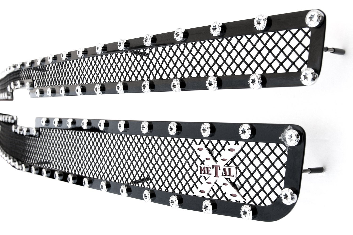 2007-2010 Silverado HD T-Rex Grilles X-Metal Grille, Black, 2 Pc, Overlay, Chrome Studs - PN #6711121