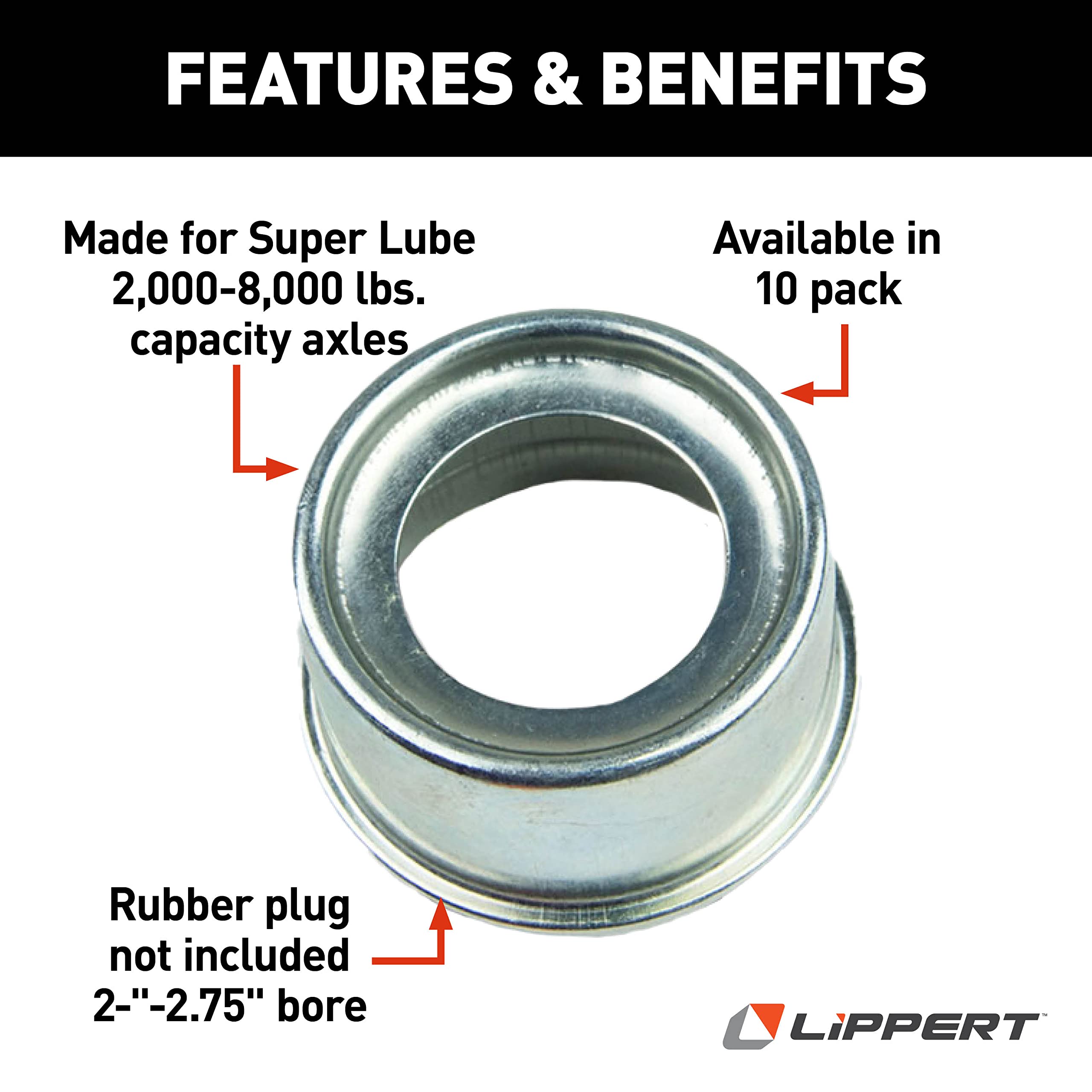 Lippert Super Lube Replacement Axle Hub Dust Cap for 2,000 to 3,500-lb. RV Trailer Axles, 2"-2.75" Bore, Protects Bearings, Grease and Other Inner Components - DC 200L