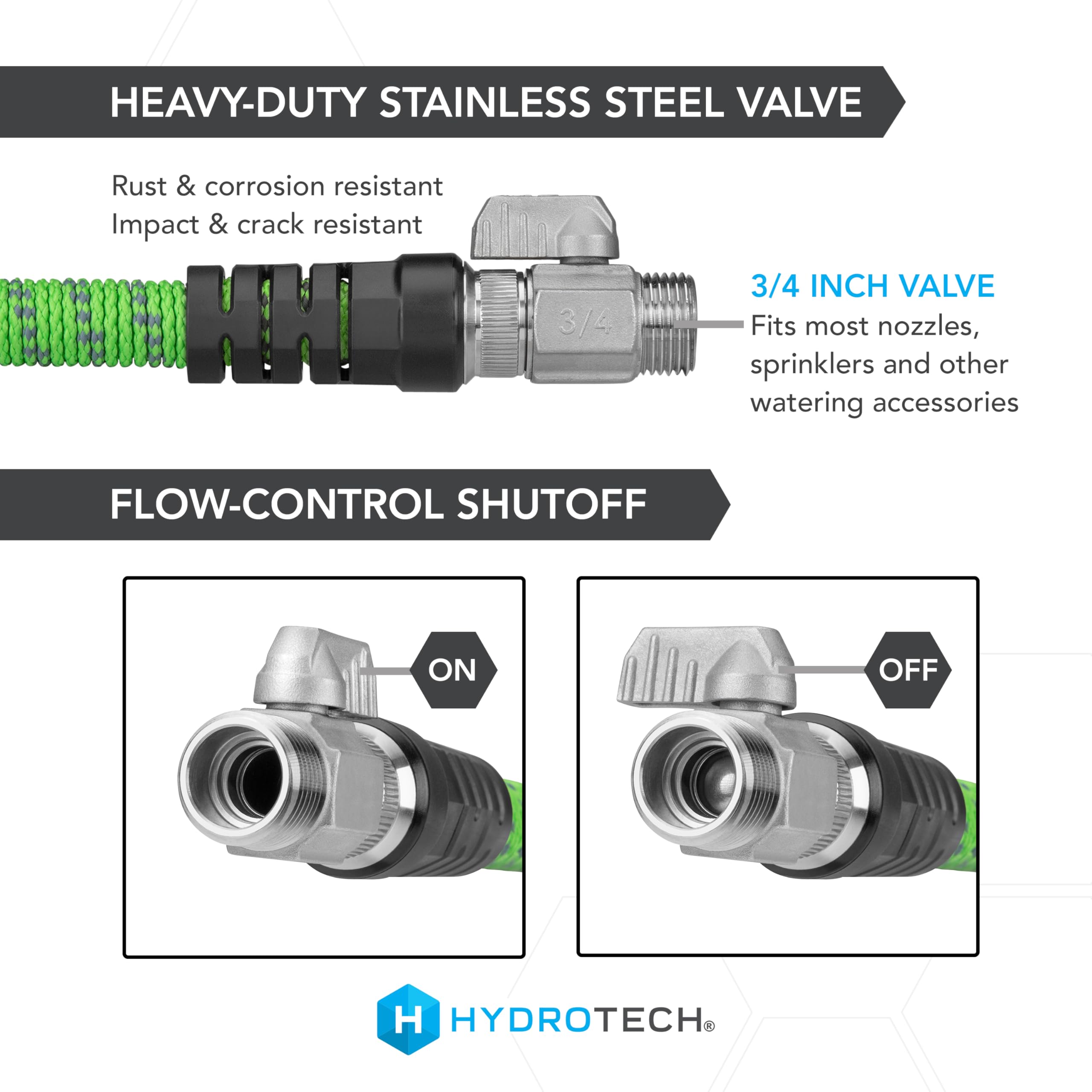 50 ft HydroTech Expandable Garden Hose - Pro Series, 2x Max Flow, 3/4" No-Kink Flexibility, Lightweight Hose for Lawn, Garden, Car Washing, Deck and Patio Cleaning