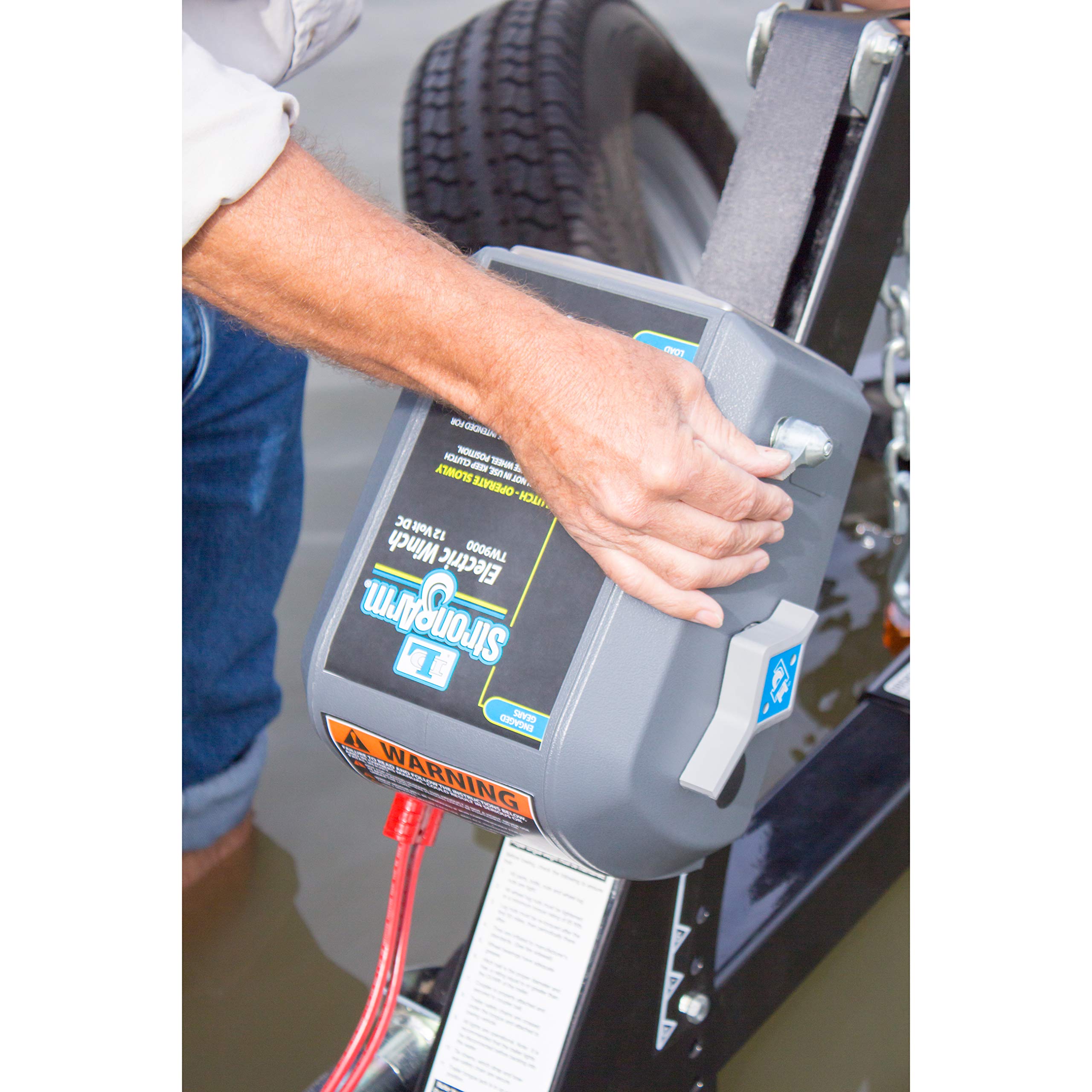 StrongArm (TW9000) Dutton-Lainson Company 12 Volt Electric Winch and Polyester Strap - Heavy Duty Boat Trailer Winch for Marine Use, 3000 lb Capacity, Power in/Out, Freewheel Clutch - Made in USA