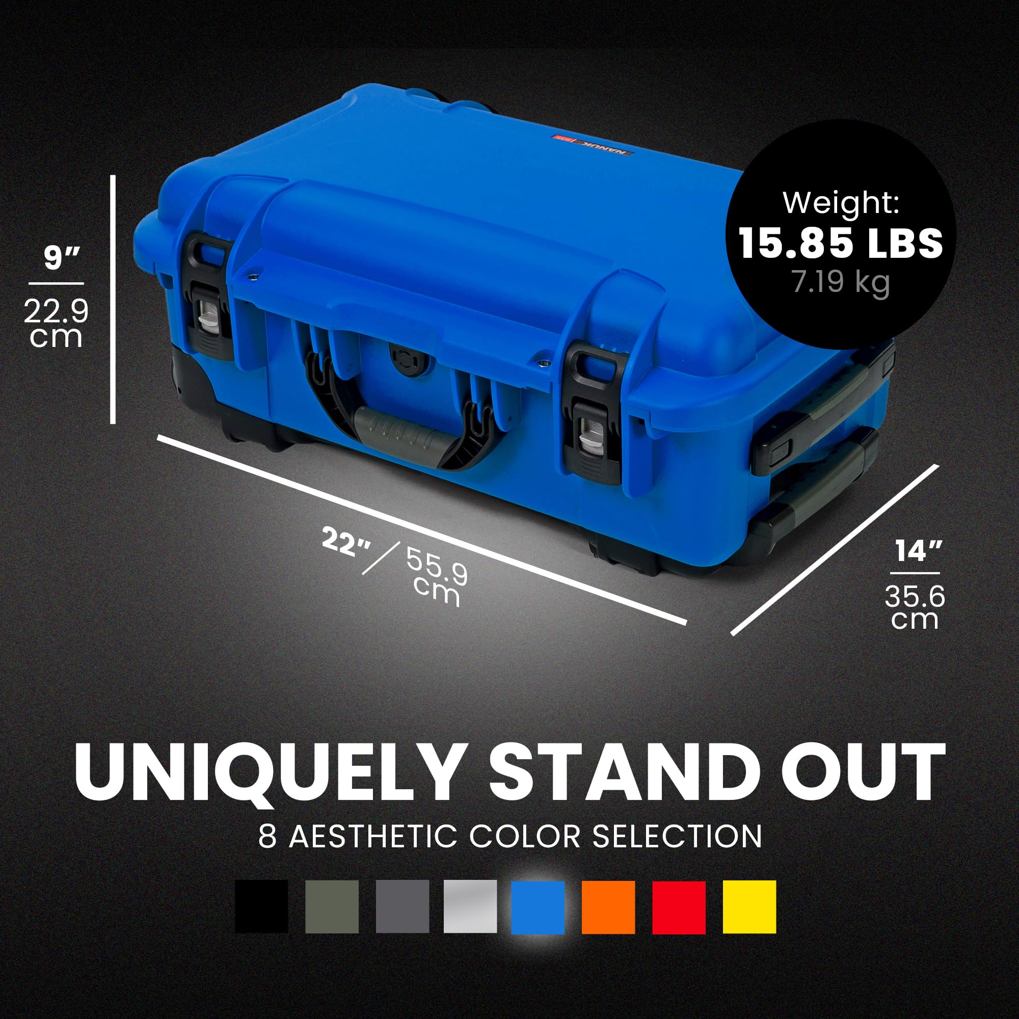 Pro Photo Kit NANUK 935 – Waterproof Travel Camera Hard Case with Padded Dividers and Wheels, 22” x 14” x 9” - Dustproof and Impact Resistant, Airline Carry-On Approved – Blue