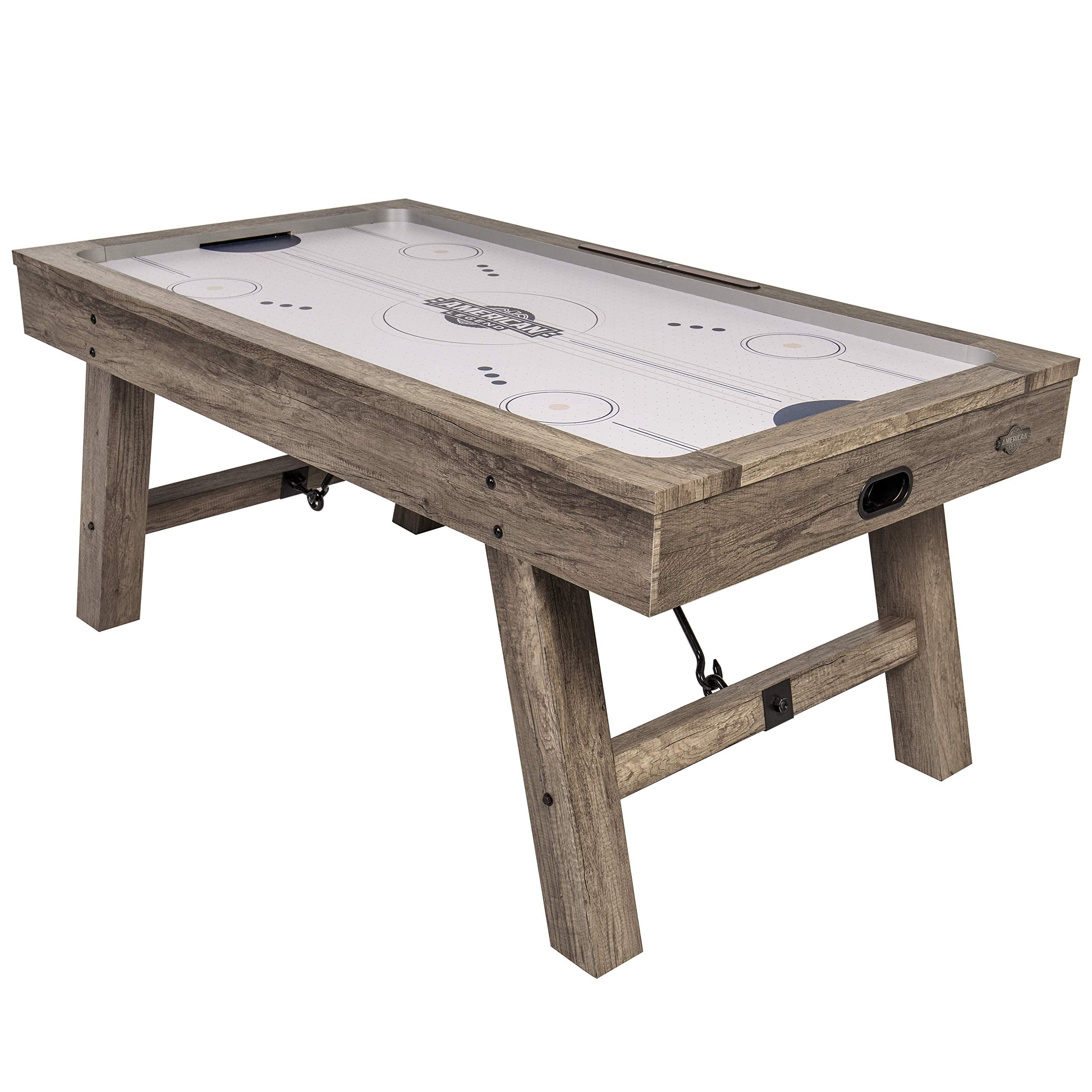 Brookdale American Legend Air-Powered Hockey Table with Rustic Wood Grain Finish, Angled Legs and Turnbuckle Accents Brown, 75.31"L x 38.98"W x 8.5"H