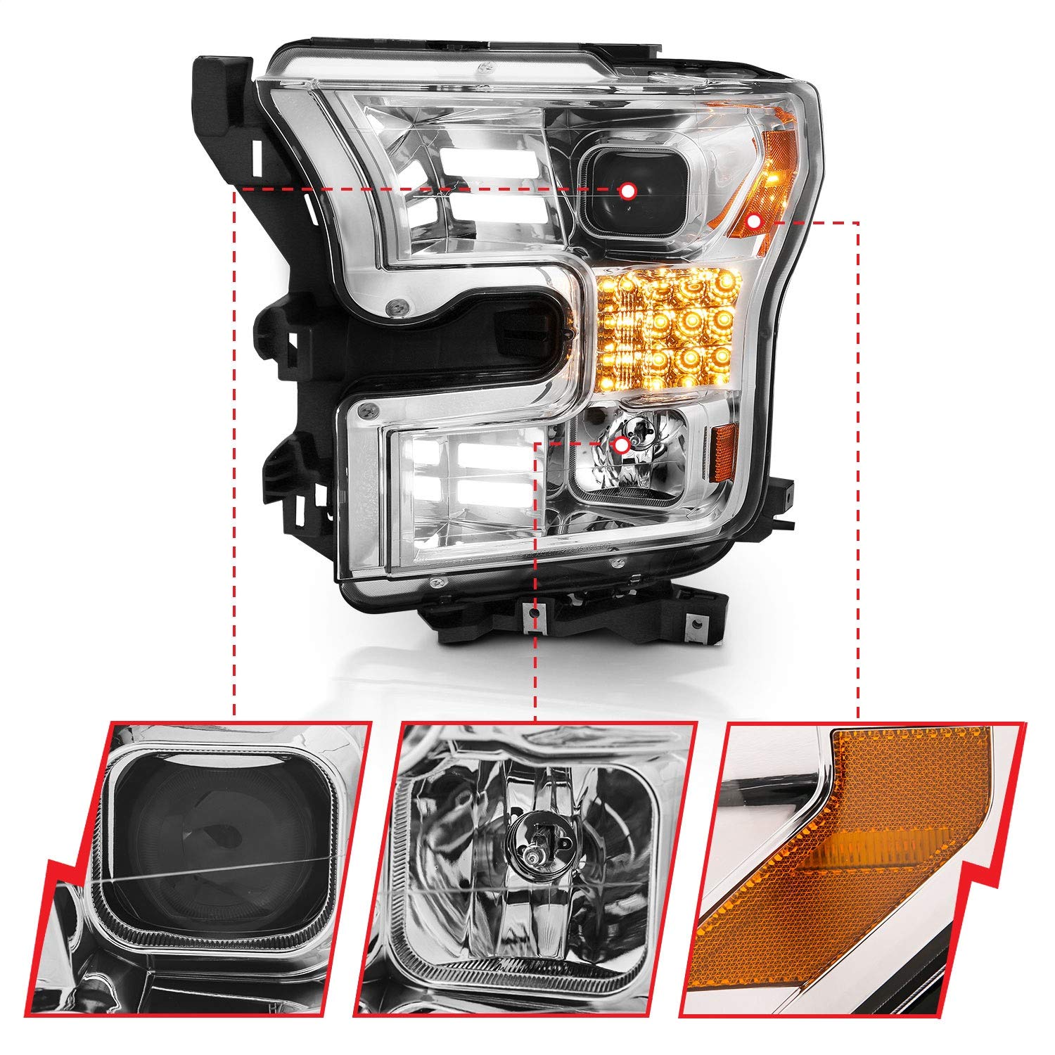 Projector Headlight Set Anzo USA 111409 w/Plank Style Design Chrome w/Amber Sequential Turn Signal