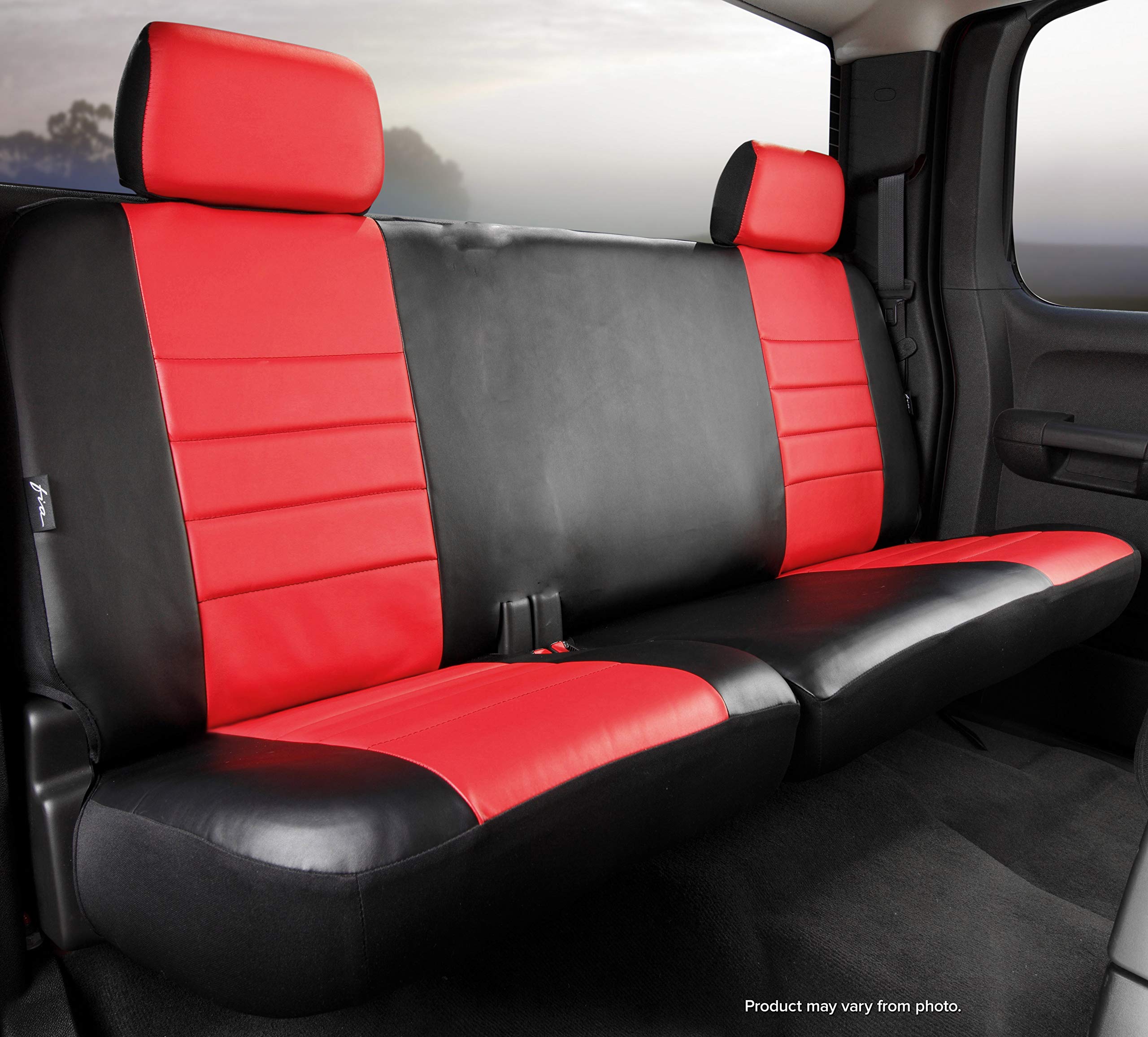 Custom Fit Fia SL62-36 RED Rear Seat Cover Split Cushion 60/40 - Leatherette, (Black w/Red Center Panel)