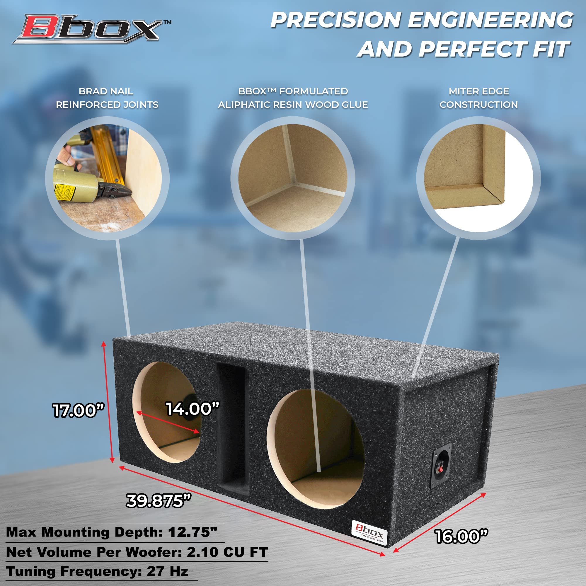 Dual BBox 15" Vented Carpeted Subwoofer Enclosure E15DV